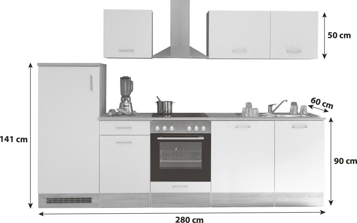 Küchenblock Andy mit Geräten ca. 280 cm Weiß/Eiche - Silberfarben/Weiß, MODERN, Holzwerkstoff/Kunststoff (280cm) - P & B