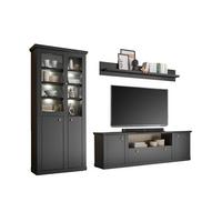 Wohnwand Lincoln Schwarz/Eichefarben B: 301cm - Eichefarben/Messingfarben, Design, Holzwerkstoff/Metall (301/200/42cm) - MID.YOU