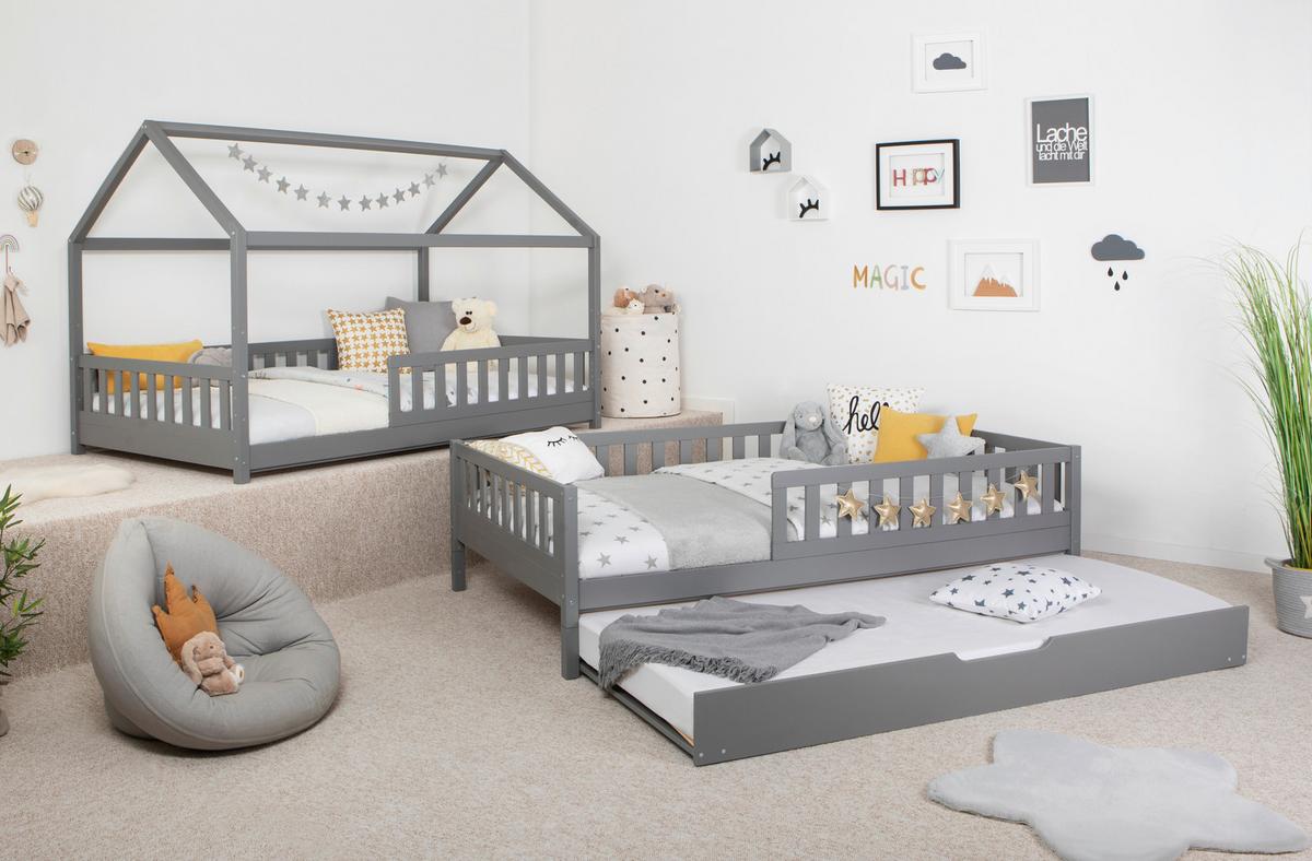 Ausziehbett Holz Duo ca. 100x200 cm Kiefer Hellgrau - Hellgrau/Naturfarben, MODERN, Holz/Textil (100/200cm) - MID.YOU