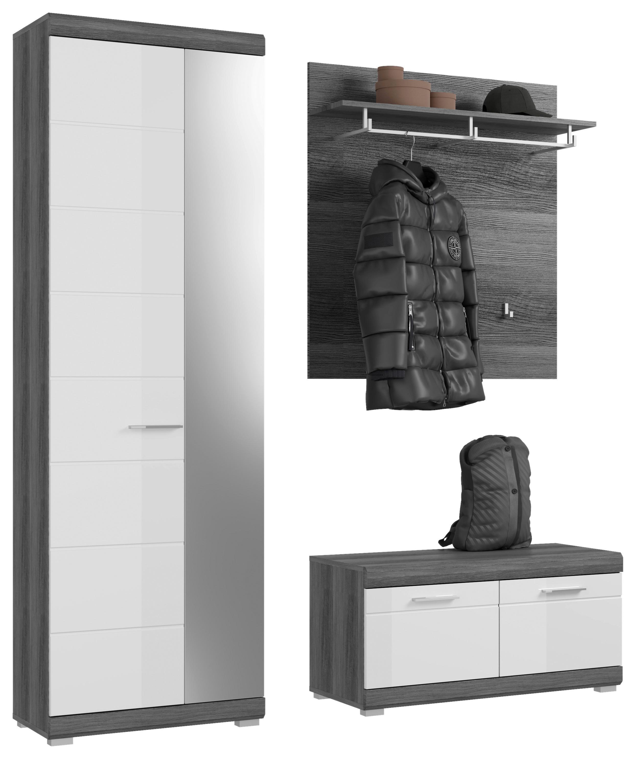Garderobenschrank Scout ca. 167x197 cm Weiß/Grau - Dunkelgrau/Weiß Hochglanz, Design, Glas/Holzwerkstoff (167/197/40cm) - MID.YOU