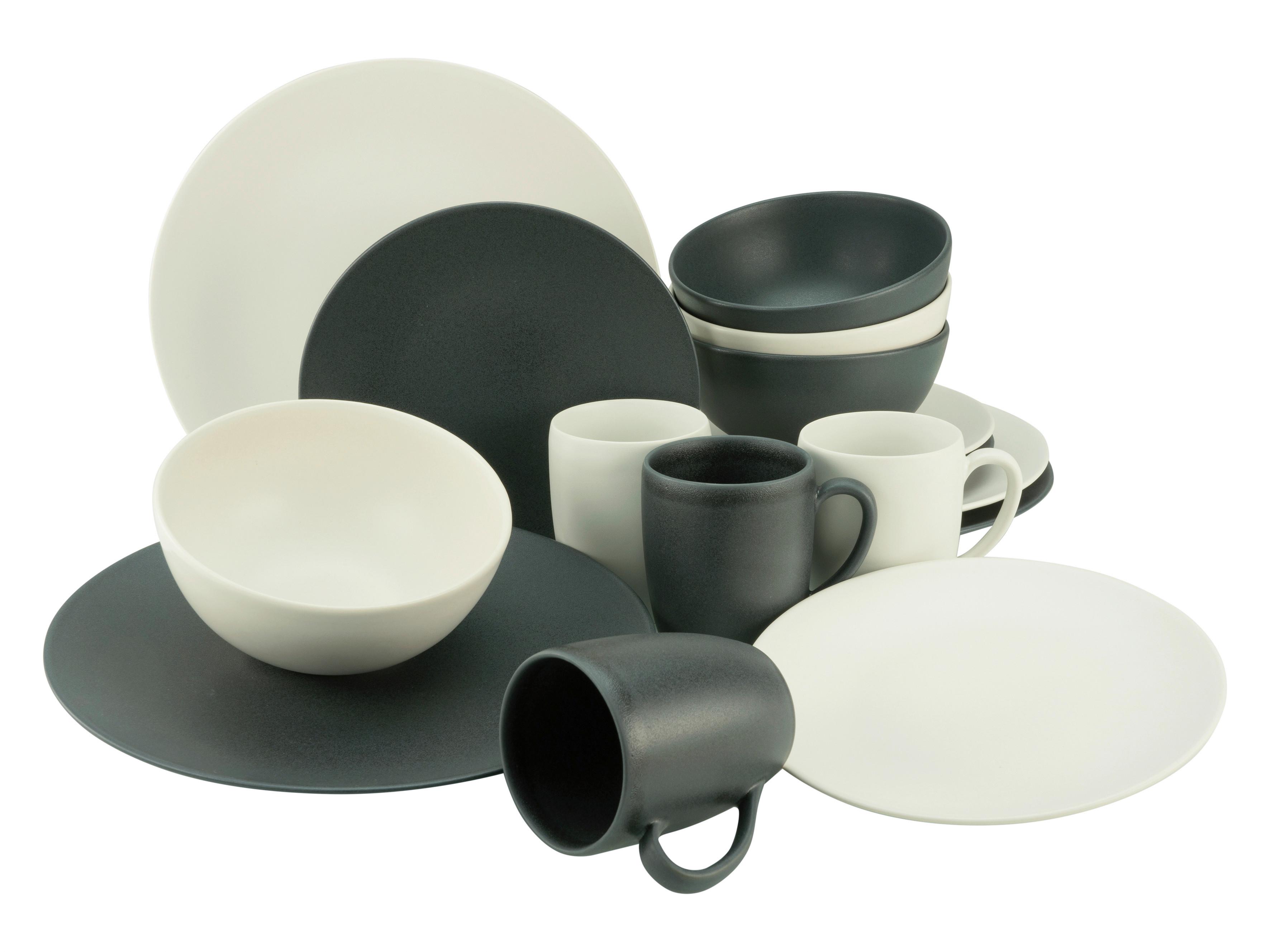 SERWIS OBIADOWO-ŚNIADANIOWY SOFT TOUCH BLACK&WHITE - czarny/biały, Basics, ceramika - Creatable