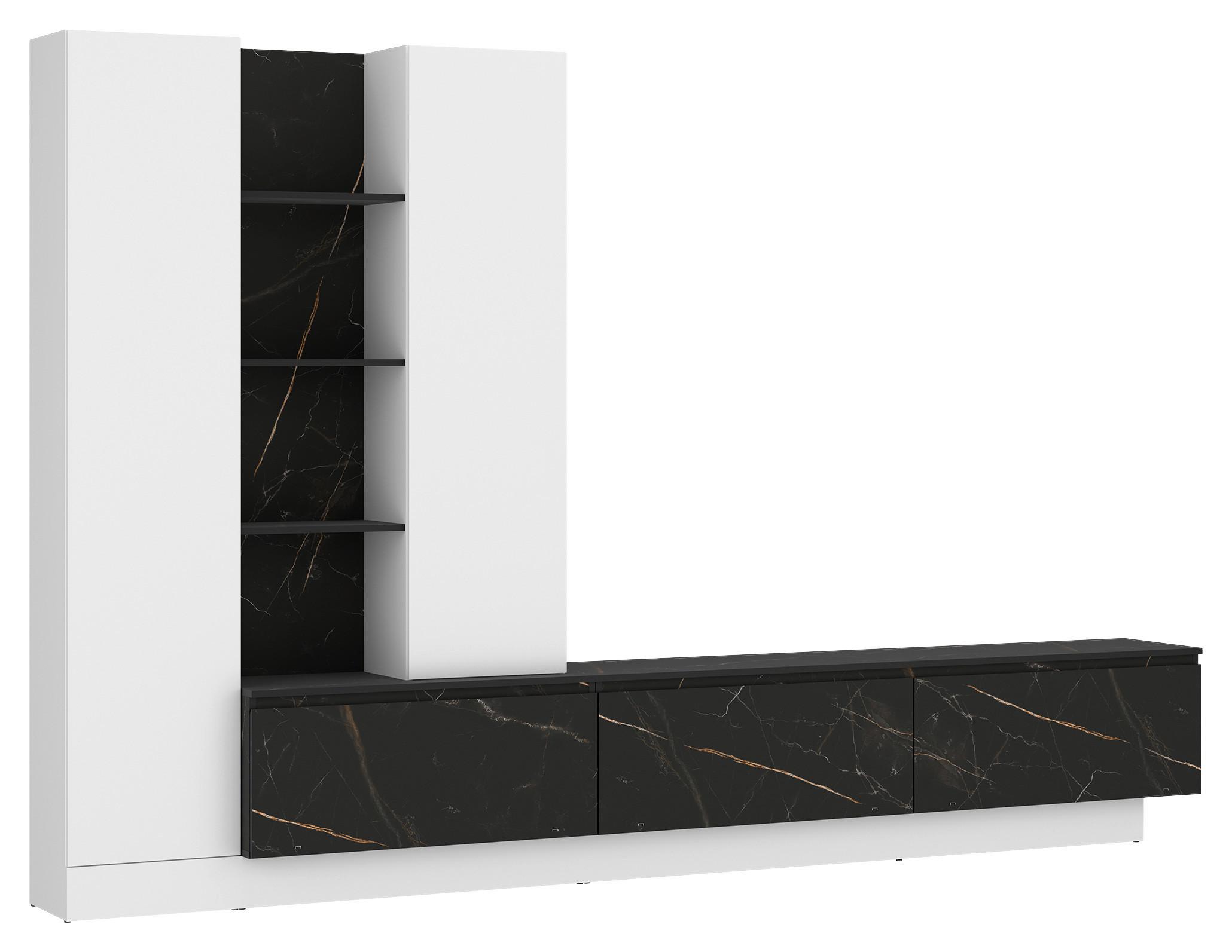 HYLLKOMBINATION MODESTO - vit/svart, Modern, trämaterial/plast (295/200,5/40cm) - Livetastic