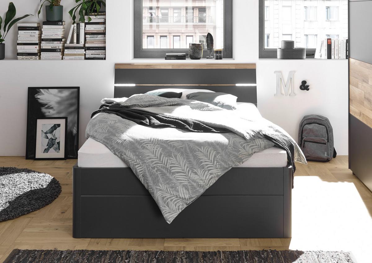 Postelja Mars, S Predali, 180x200 - črna/barve hrasta, Konvencionalno, umetna masa/leseni material (180/200cm) - MID.YOU