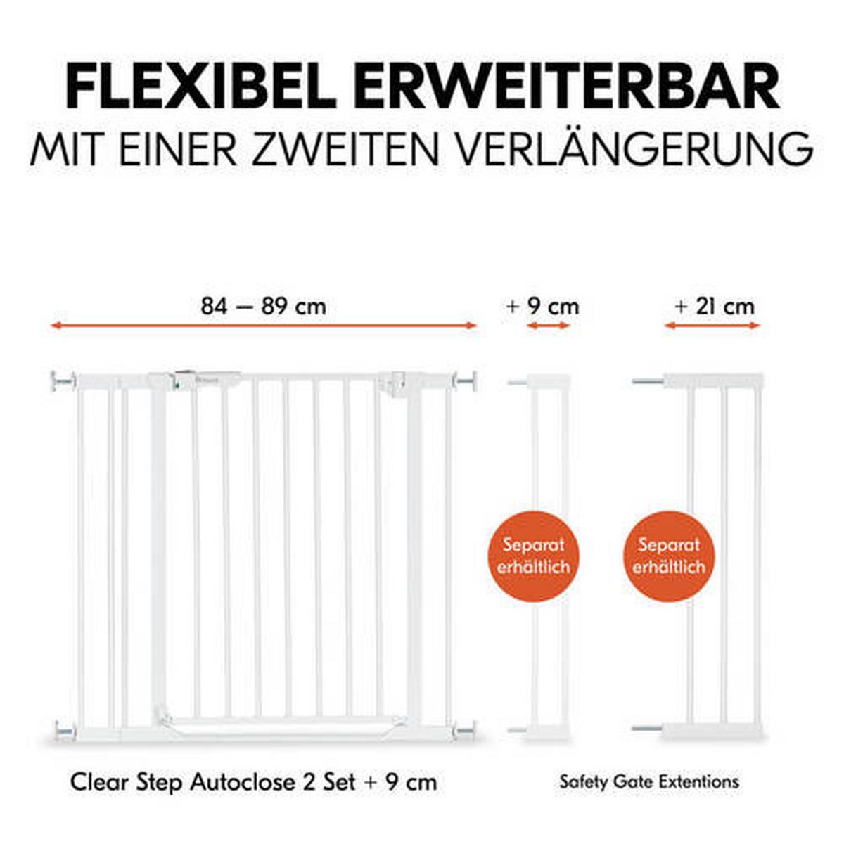 BRAMKA OCHRONNA NA SCHODY CLEAR STEP​ AUTOCLOSE 2 SET - biały, Basics, tworzywo sztuczne/metal (84 - 89/77/4cm) - Hauck