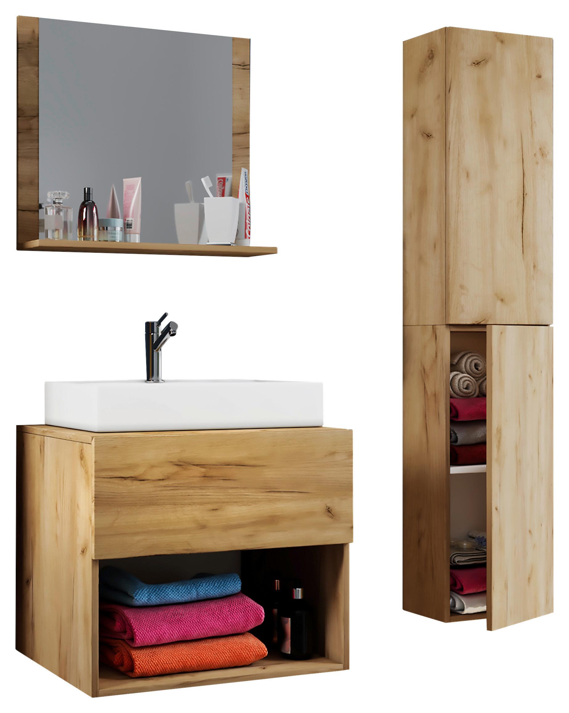 Badezimmer Lendas 4-tlg. ca. 93 cm Honigeiche - Honigeiche/Weiß, MODERN, Keramik/Holzwerkstoff (93/64,2/51,4cm) - MID.YOU