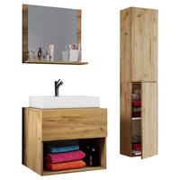 Badezimmer Lendas 4-tlg. ca. 93 cm Honigeiche - Honigeiche/Weiß, MODERN, Keramik/Holzwerkstoff (93/64,2/51,4cm) - MID.YOU