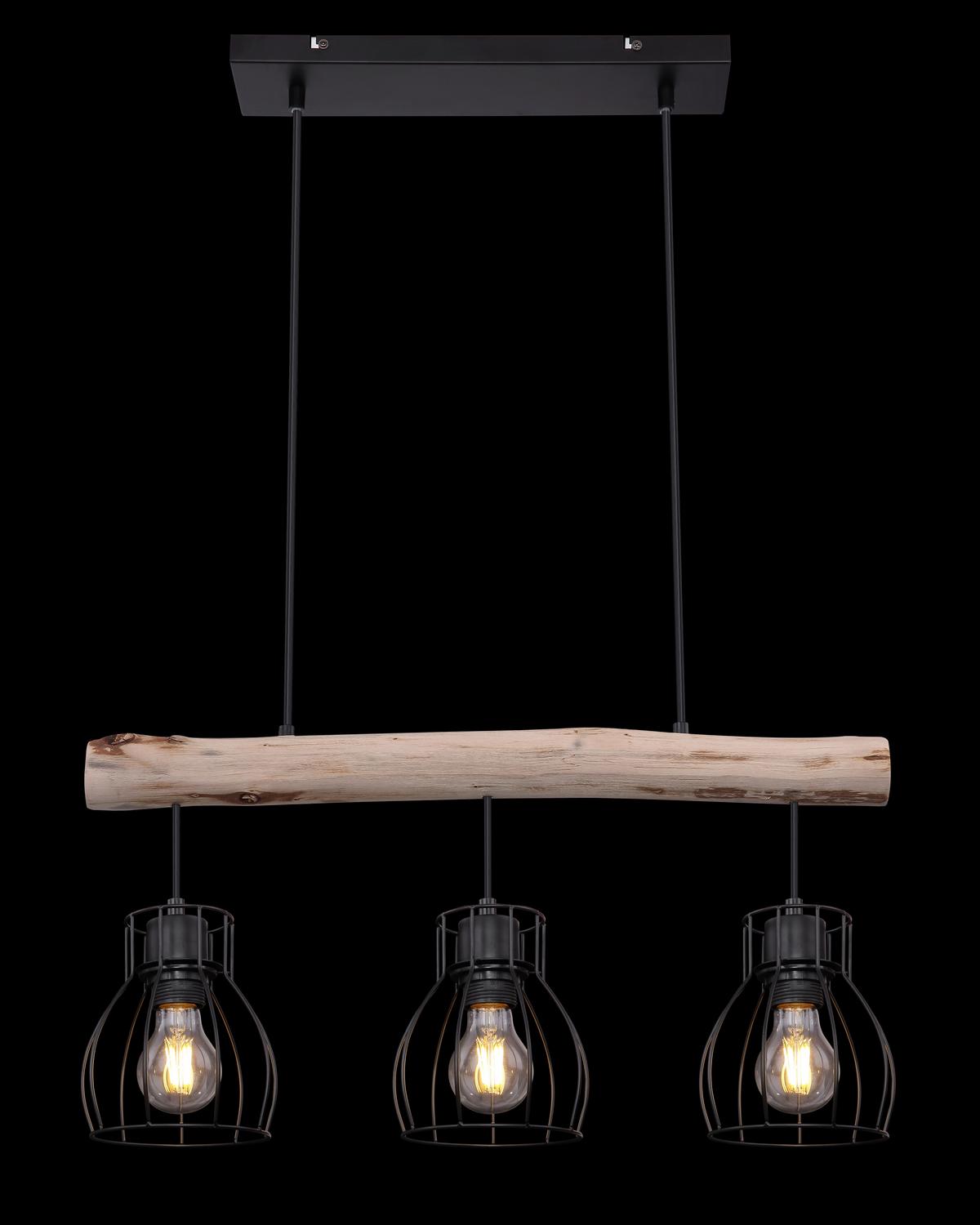 Hängeleuchte Mina Schwarz/Natur max. 25 Watt - Schwarz/Naturfarben, Natur, Holz/Metall (60/13,6/140cm) - Globo