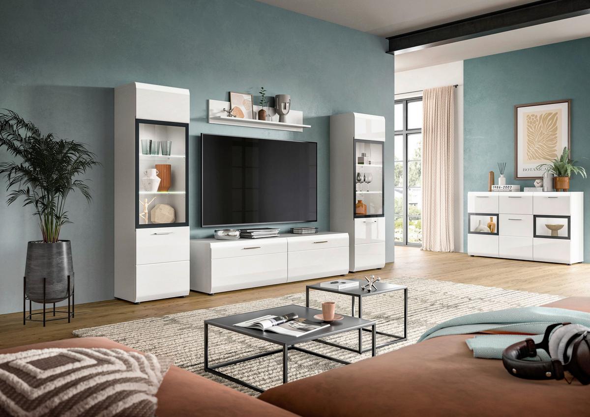 Dnevni Regal Ice, Bela Visok Sijaj, 3-Delni - srebrne barve/črna, Design, umetna masa/steklo (220/160/41cm) - Livetastic