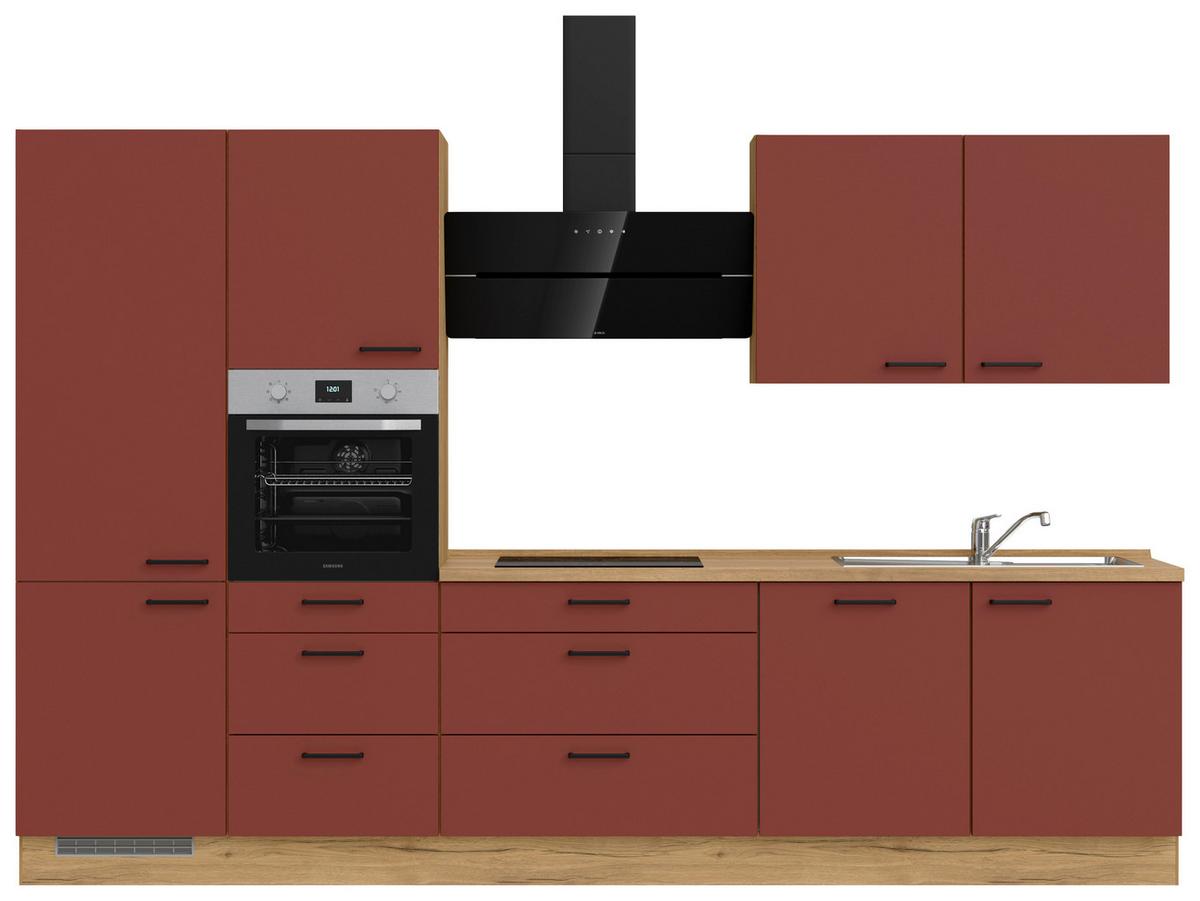 Küchenblock Easytouch High m. Geräten Dunkelrot - Eichefarben/Schwarz, MODERN, Holzwerkstoff/Metall (330cm) - Nobilia