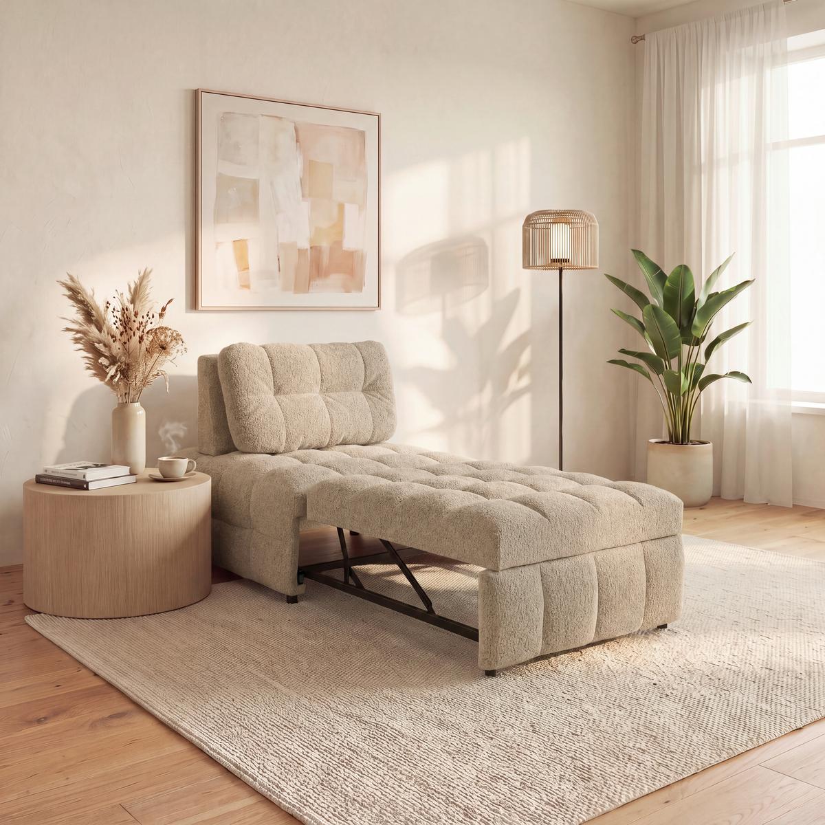 Schlafsessel Liara Webstoff Beige - Beige/Schwarz, MODERN, Holz/Textil (88/87/110cm) - Bessagi Home
