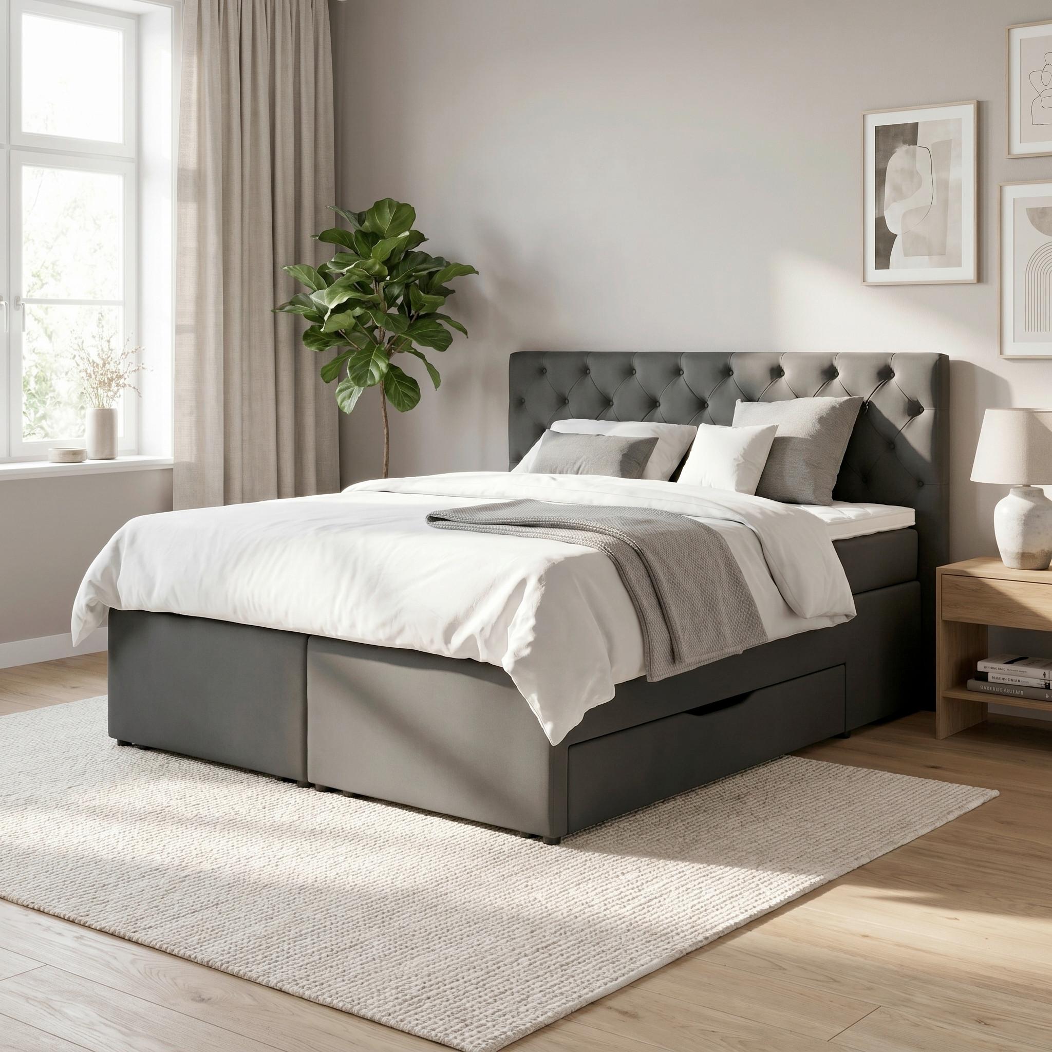 Boxspringbett Chester Graphitfarben ca. 180x200cm - Graphitfarben/Schwarz, Holzwerkstoff/Kunststoff (180/200cm) - Mömax