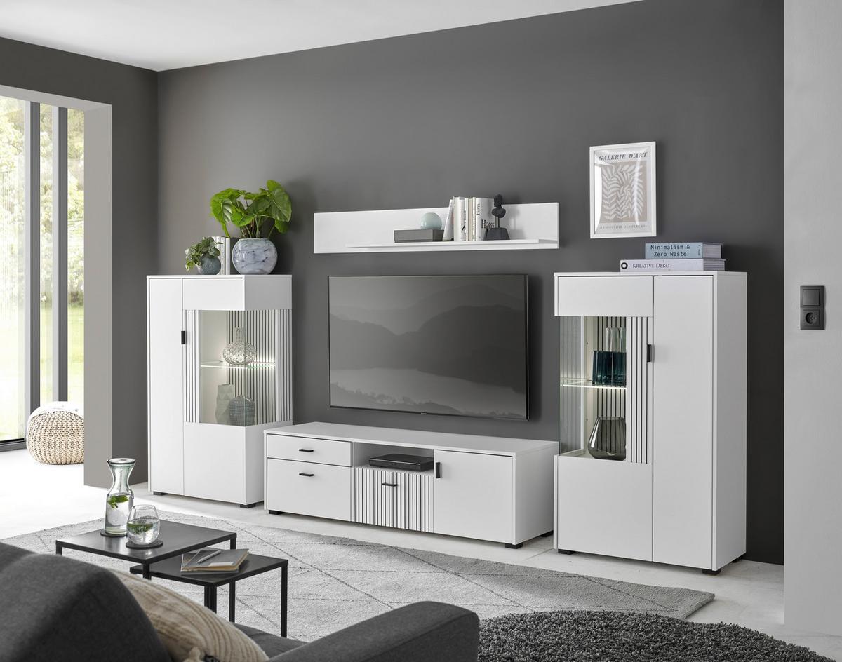 Wohnwand Hudson Weiß/Schwarz, 4-teilig - Schwarz/Weiß, Design, Glas/Holzwerkstoff (320/180/42cm) - MID.YOU