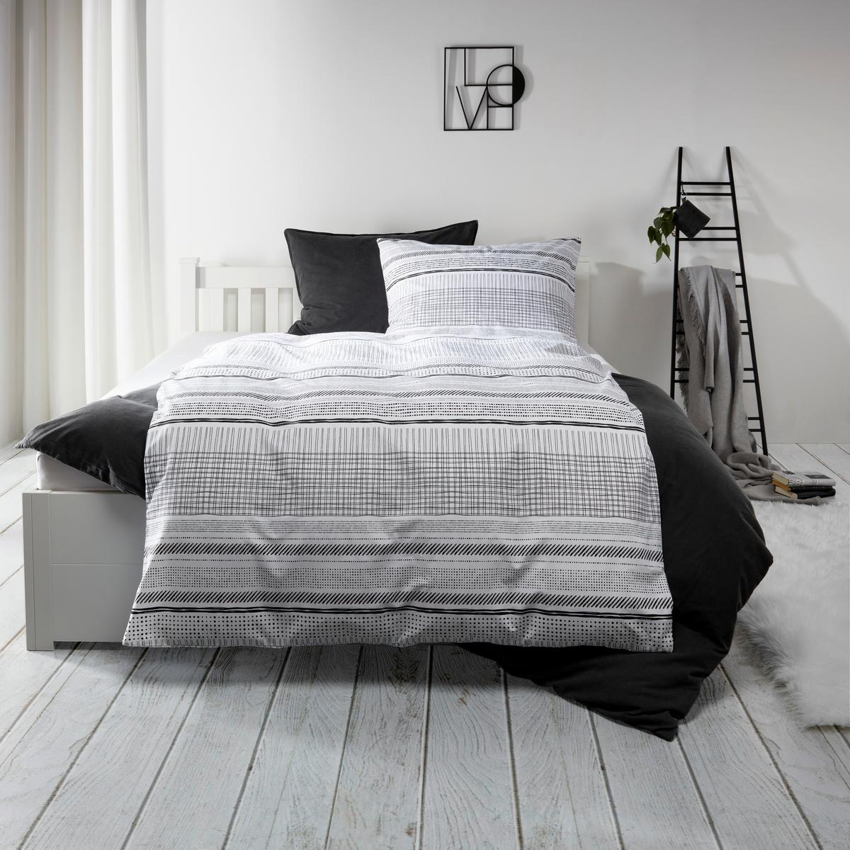 Bettwäsche Stone Washed Uni ca. 140x200cm - Anthrazit, ROMANTIK / LANDHAUS, Textil (140/200cm) - Modern Living