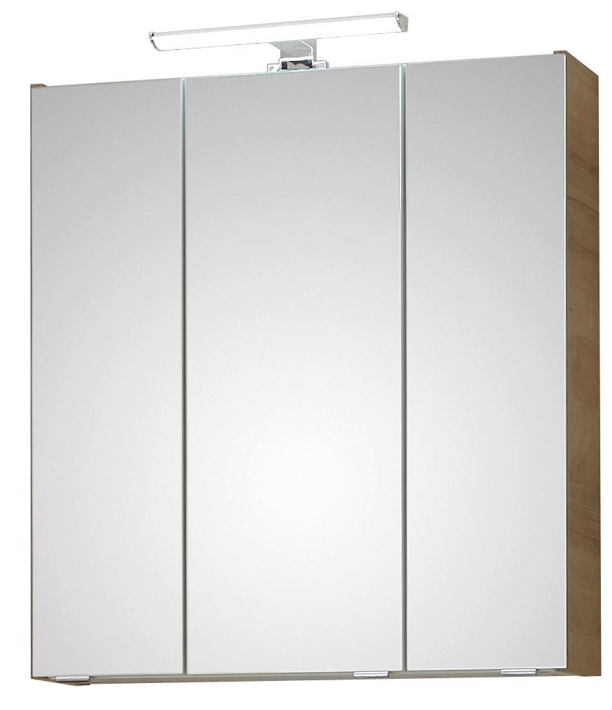 Tükrös Szekrény Luga - krómszínű/tölgyfa színű, Modern, faalapú anyag/Üveg (65/70/16cm)