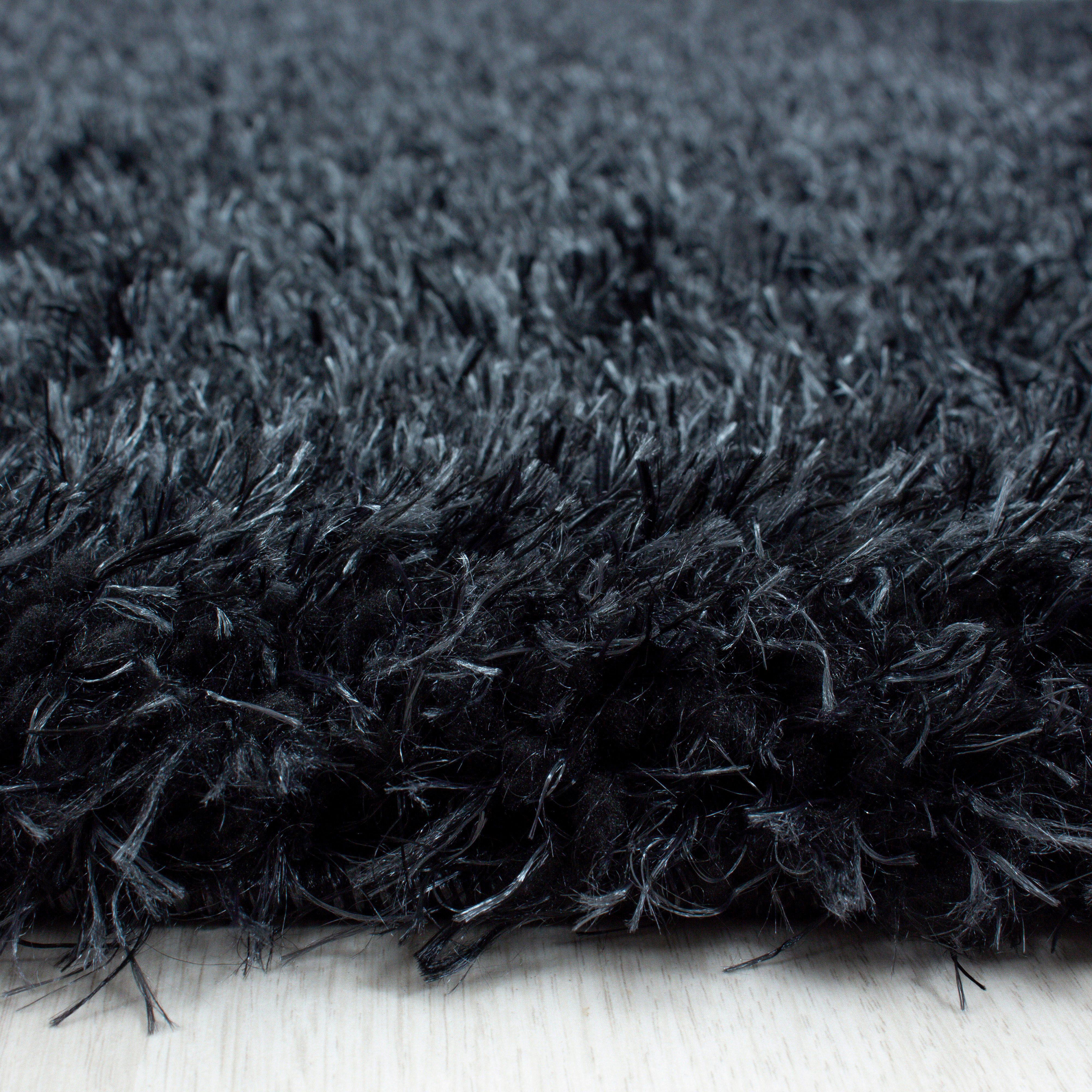 Hochflorteppich Brilliant Schwarz Ø ca. 200cm - Schwarz, Basics, Textil (200cm)