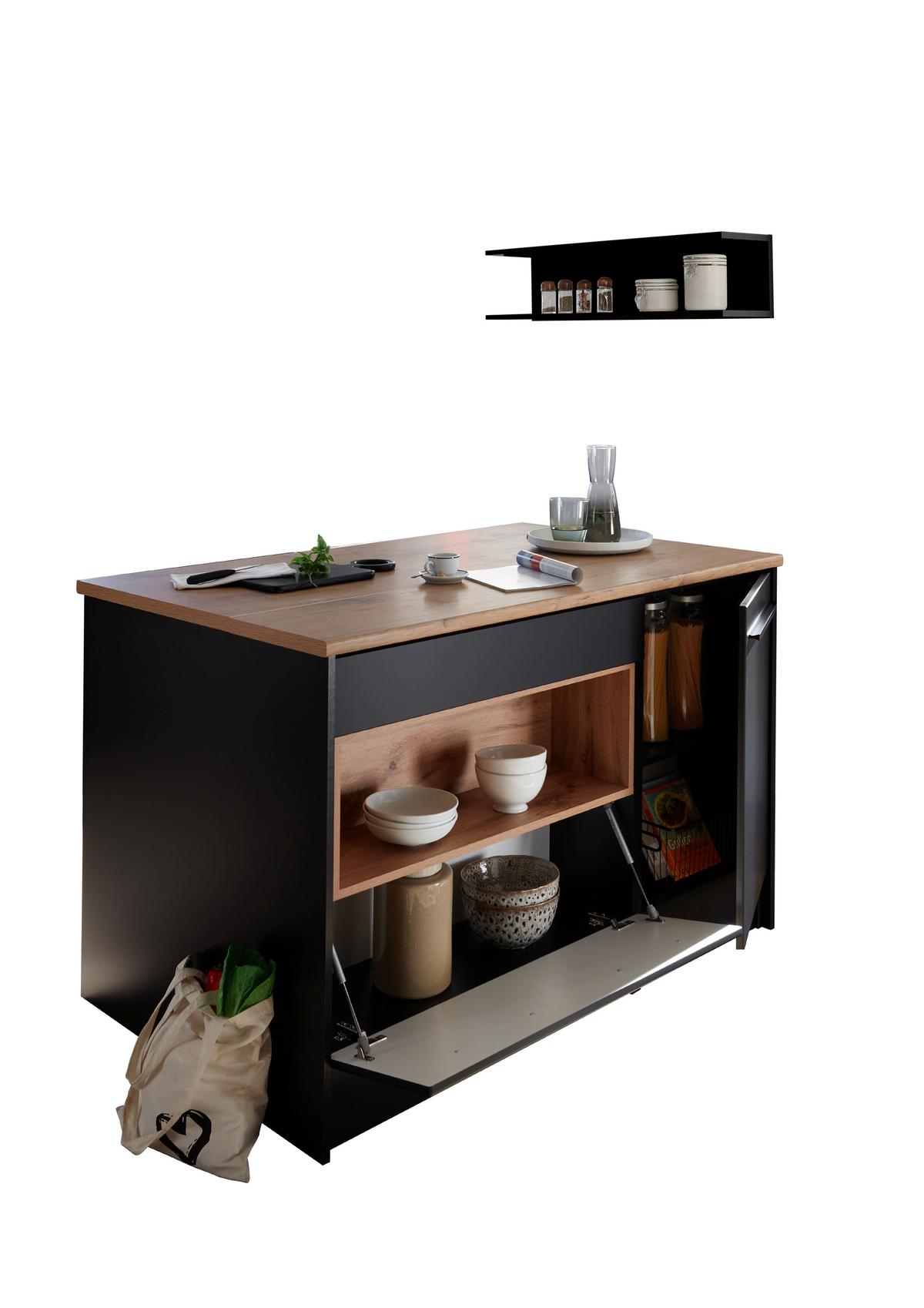 Insulă de bucătărie JAZZ - culoare lemn stejar/negru, Modern, material pe bază de lemn (140/90/90cm) - Modern Living