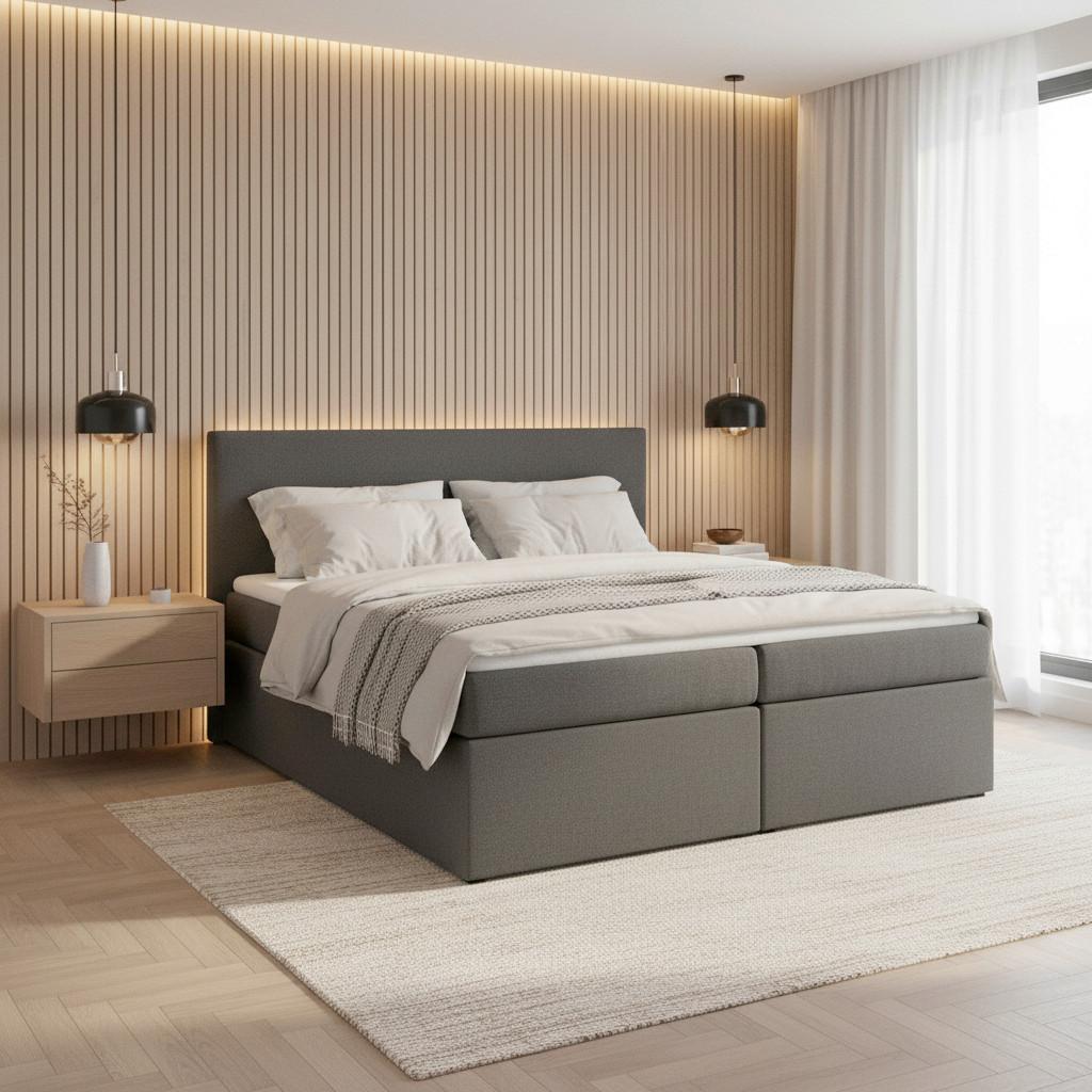 BOXBETT LUCY 2 - gris/noir, MODERN, matériau en bois/textile (180/200cm) - Bessagi Home