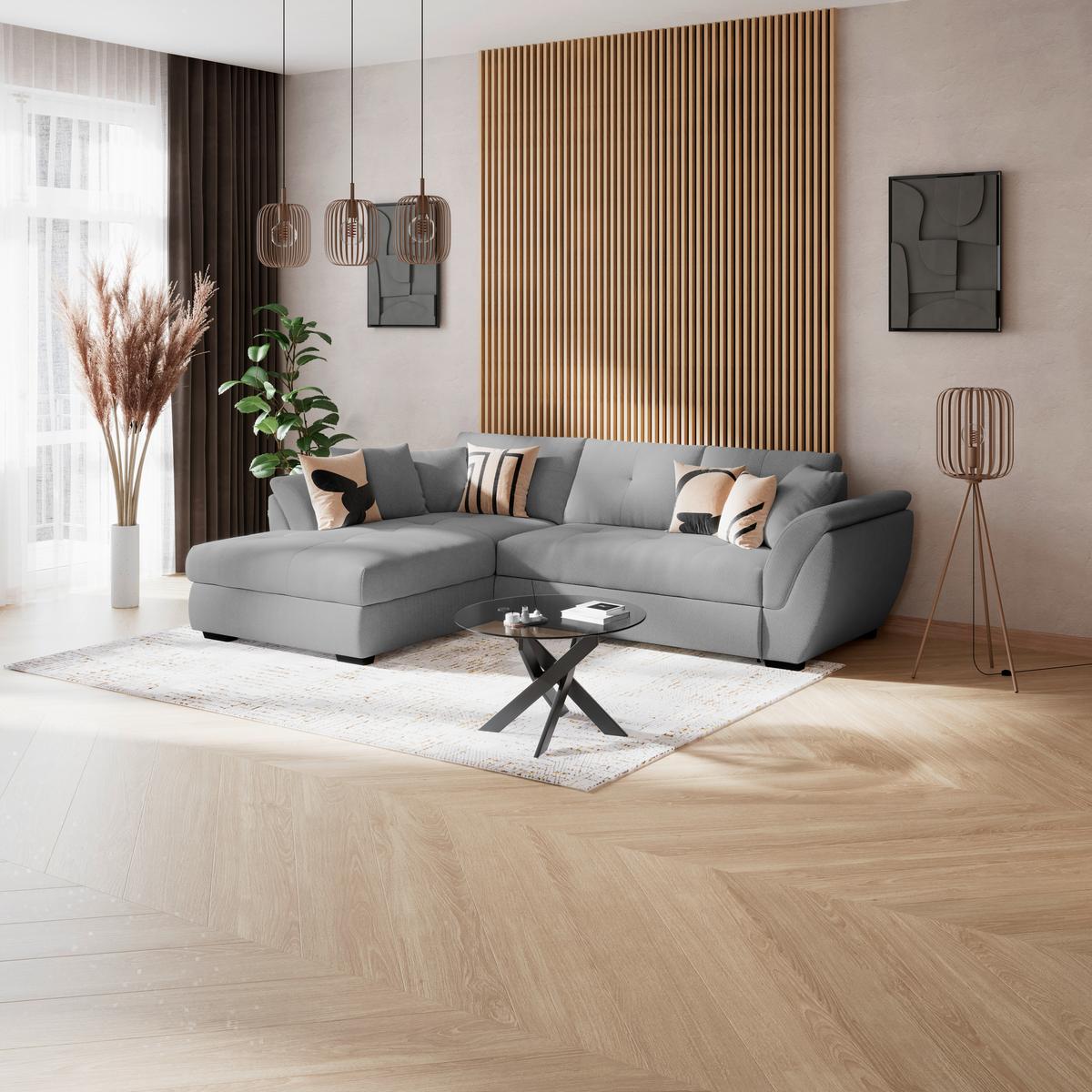 Kutna Garnitura Berisso - tamno siva/crna, Konvencionalno, tekstil/plastika (187/278cm) - Ondega
