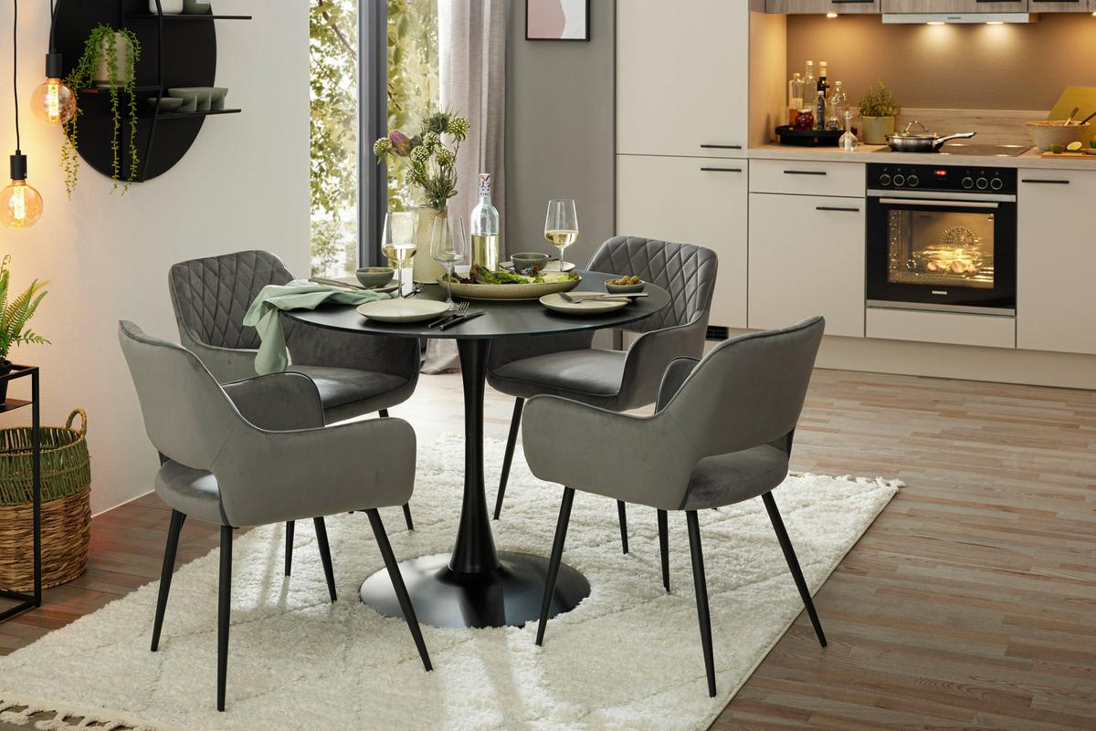 Stuhl Serafina in Grau - Schwarz/Grau, Modern, Holz/Textil (55/80,5/59,5cm) - Based