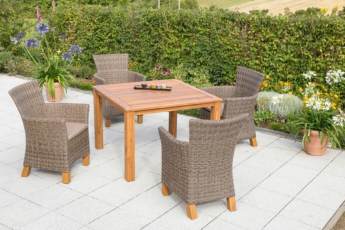 Gartengarnitur Toskana 7tlg. Holz/Kunststoffgeflecht - Braun/Naturfarben, ROMANTIK / LANDHAUS, Holz/Kunststoff - Gardenson