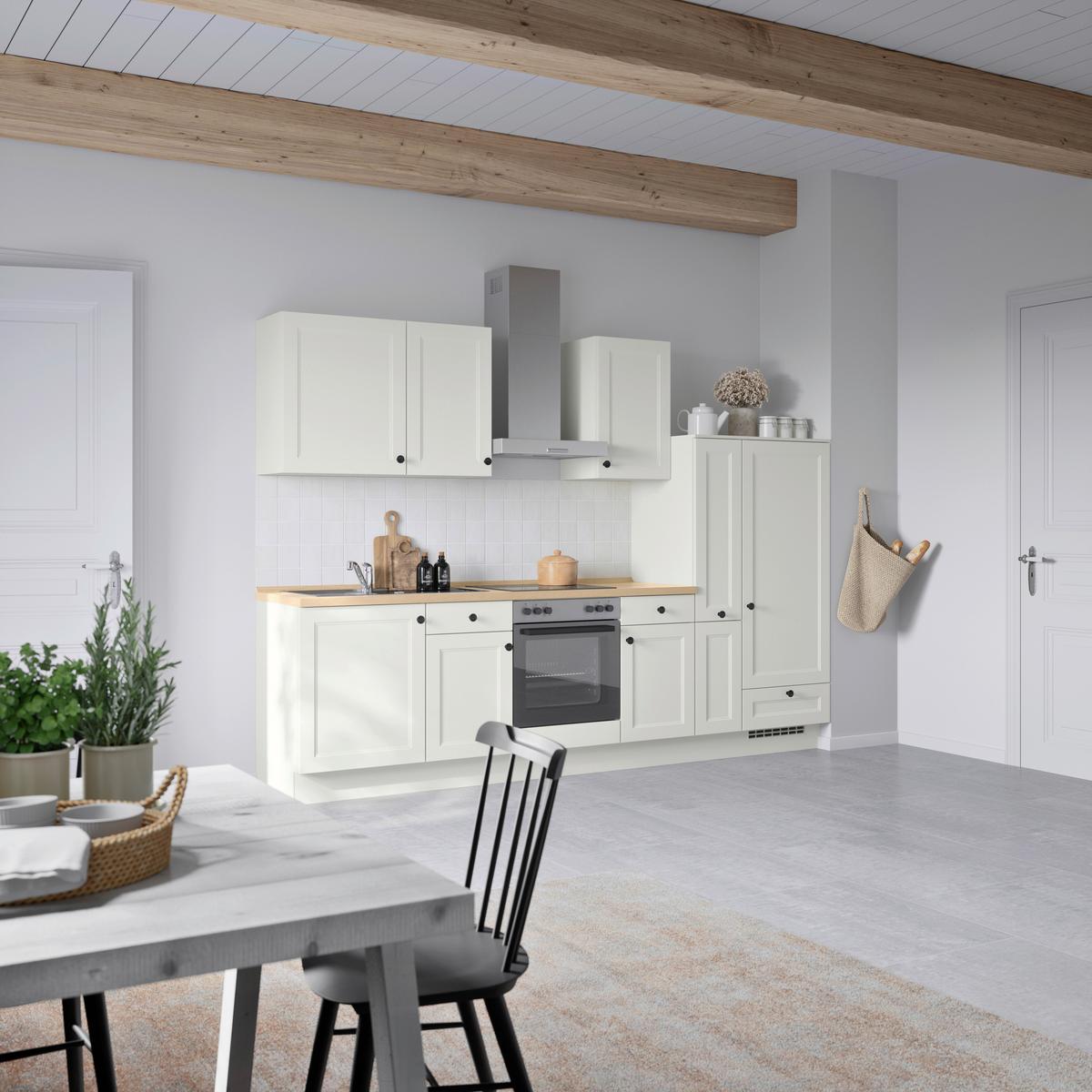 Küchenblock Cascada Low m. Geräten Weiß - Eichefarben/Schwarz, MODERN, Holzwerkstoff/Metall (300cm) - Nobilia