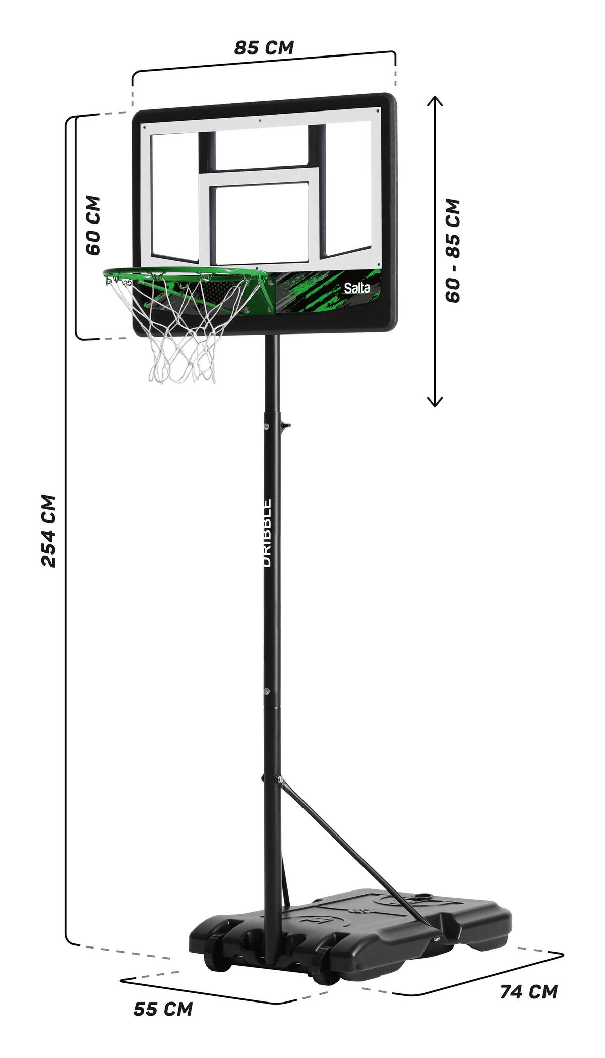 BASKETBALLSTÄNDER SALTA DRIBBLE - Schwarz/Grün, KONVENTIONELL, Metall (83/204-254/130cm) - Salta