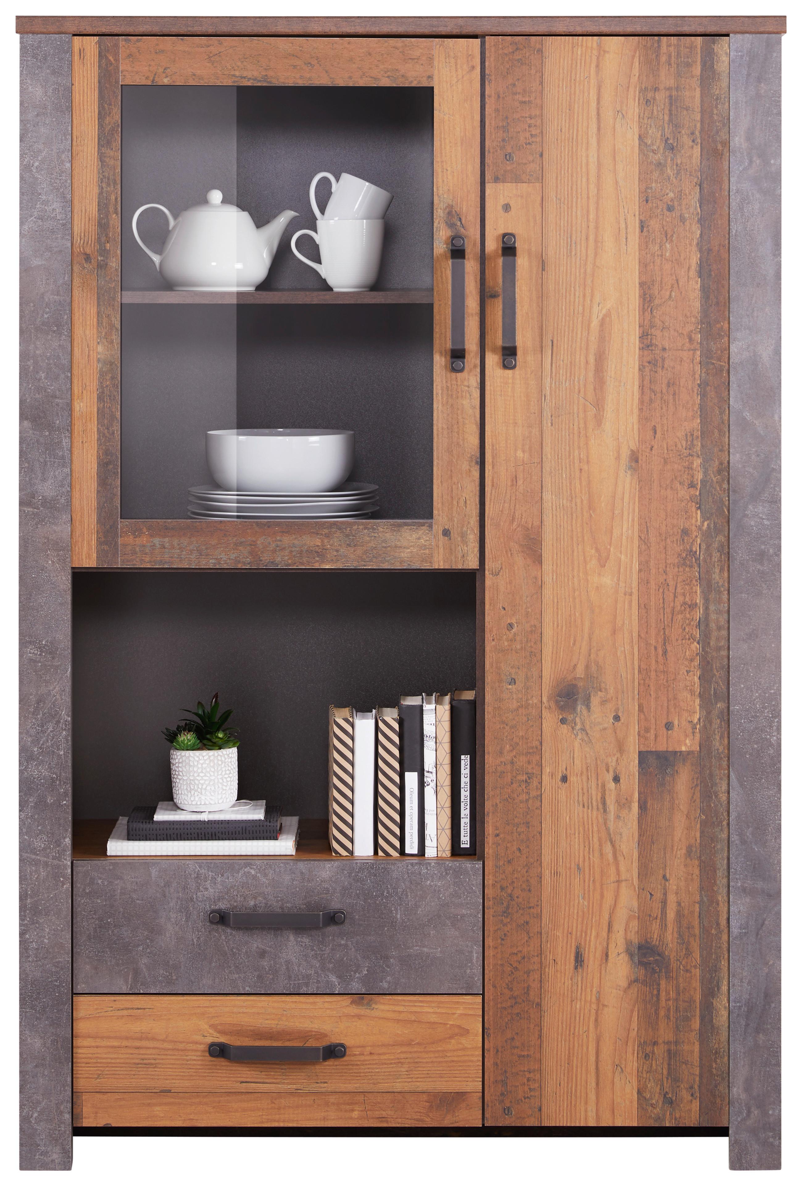 Vitrina Ontario - boje hrasta/tamno siva, Trend, staklo/drvni materijal (105/159/41,5cm) - Modern Living