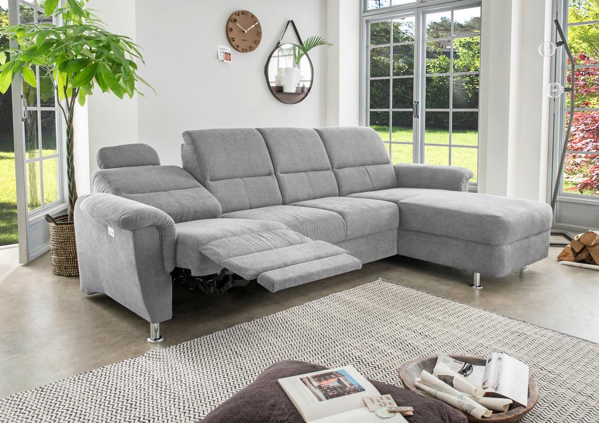 Wohnlandschaft Parole Grau Mikrofaser - Chromfarben/Grau, KONVENTIONELL, Textil/Metall (292/165cm) - Livetastic