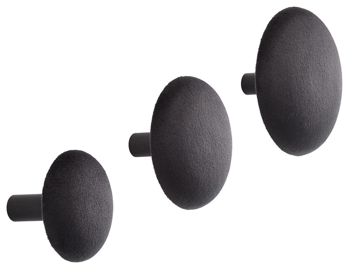 Haken Pamilla in Schwarz, 3er Set - Schwarz, Modern, Textil (10/8/6/6/6/5,4cm) - Mömax