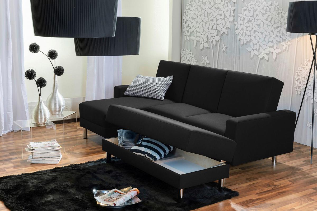 ECKSCHLAFSOFA JUST FASHION - Chromfarben/Schwarz, KONVENTIONELL, Textil/Metall (152/230cm) - Max Winzer