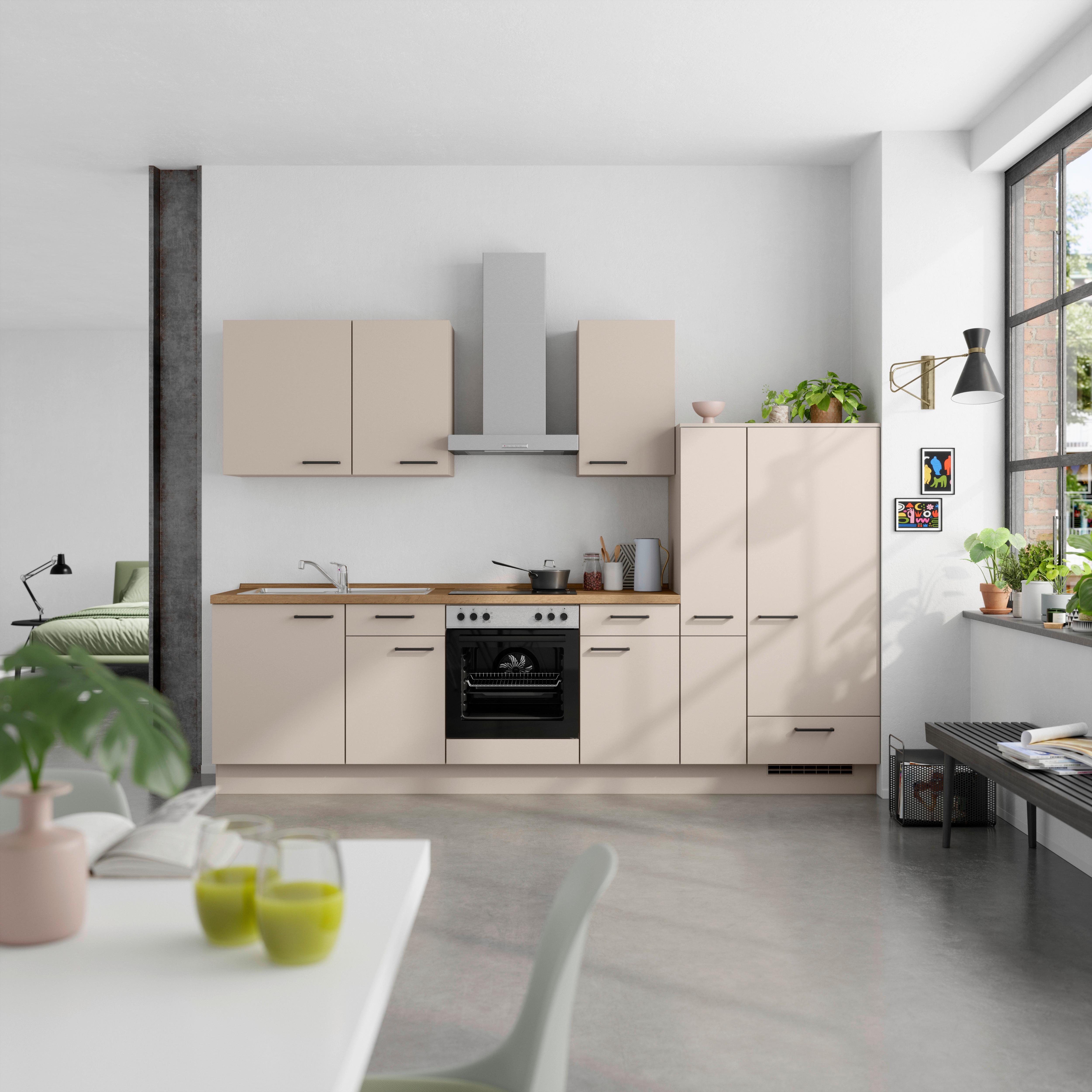 Küchenleerblock Easytouch Low o. Geräte Sandfarben - Sandfarben/Eichefarben, MODERN, Holzwerkstoff/Metall (300cm) - Nobilia