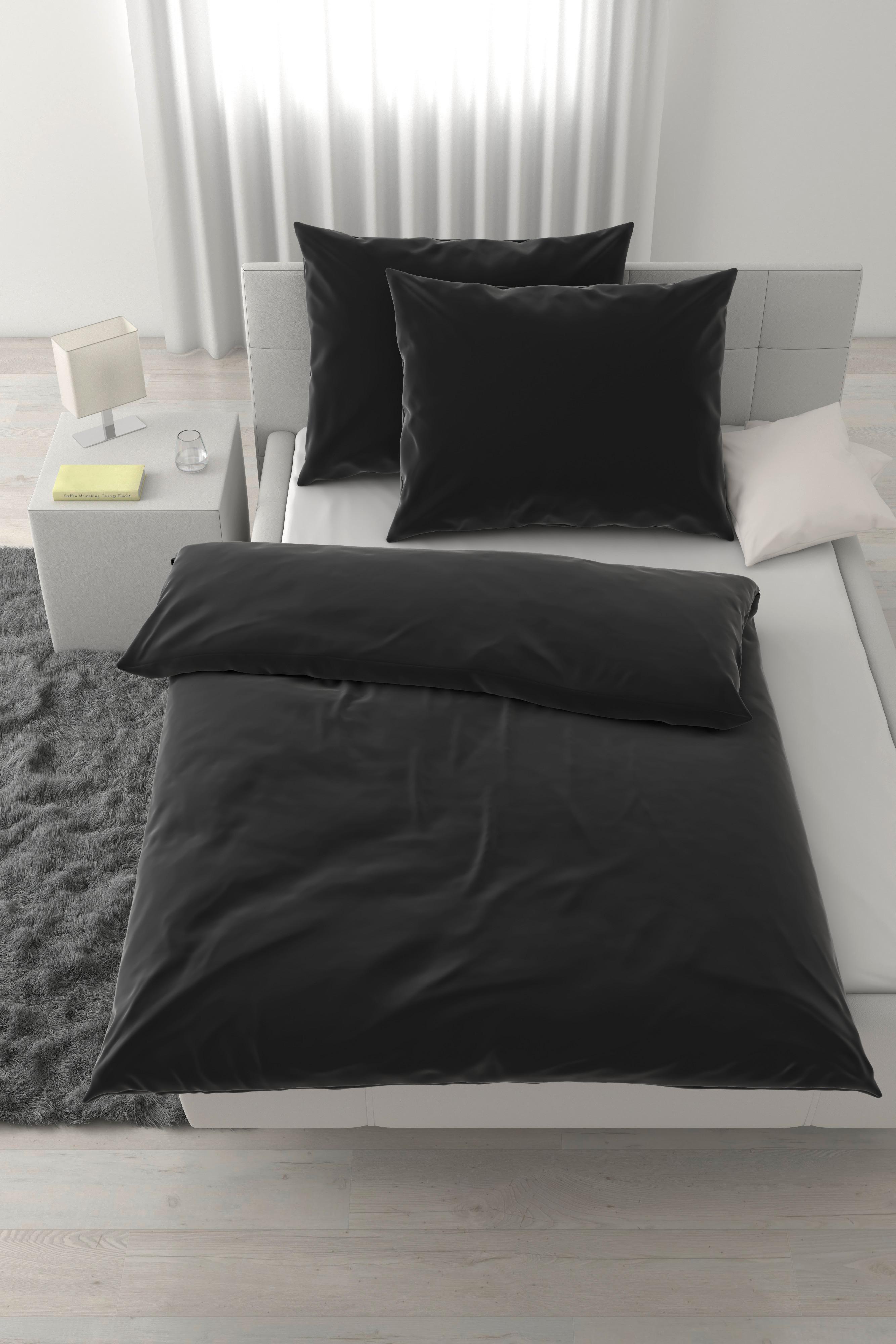 Bettwäsche Xenia Uni XXL Schwarz ca. 200x220cm - Schwarz, MODERN, Textil (200/220cm) - Premium Living
