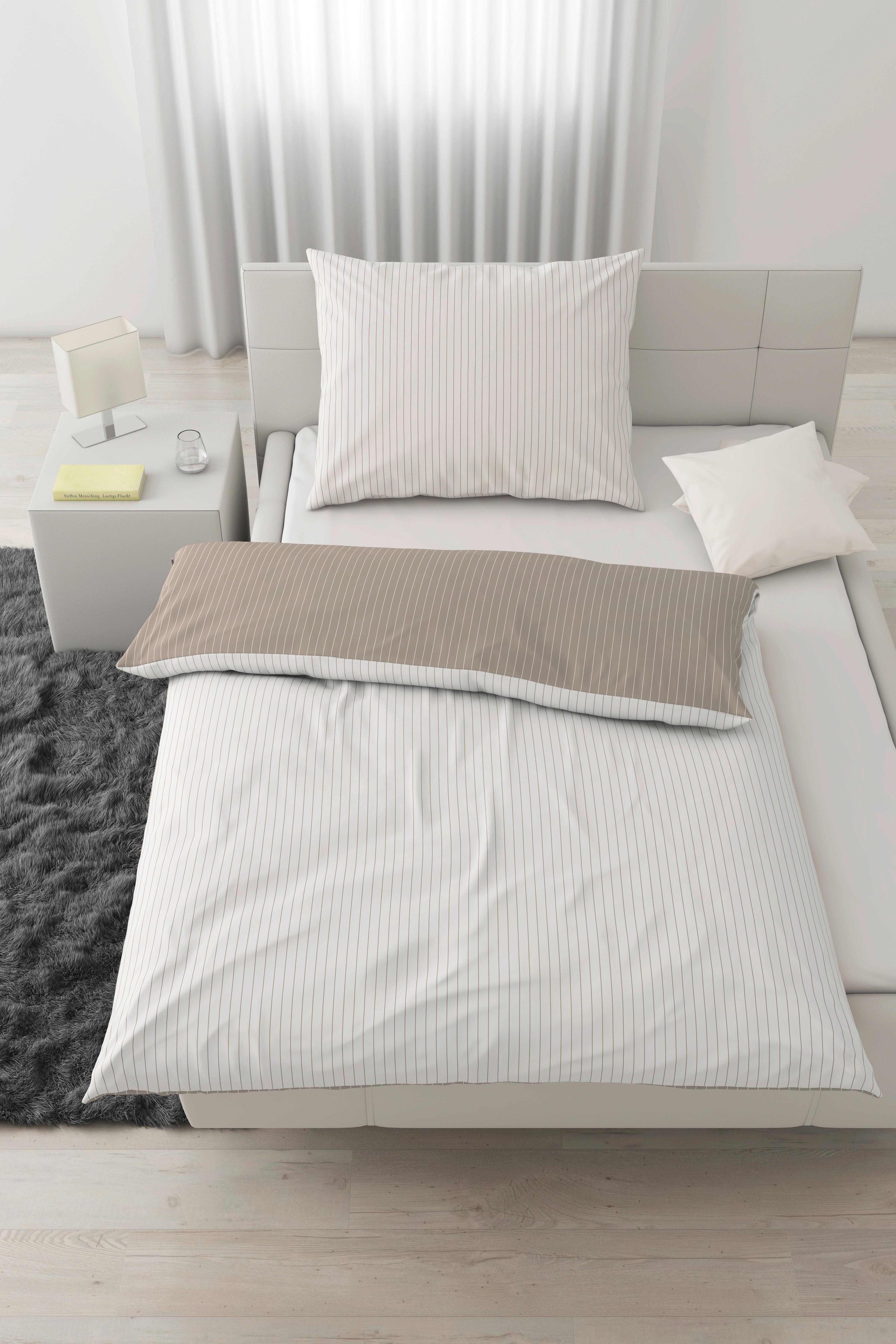 BETTWÄSCHESET TWILL STREIF - Weiss/Beige, Modern, Textil (160/210cm) - Mömax