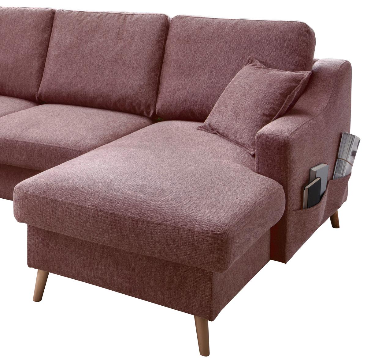 Wohnlandschaft Valentina Rosa Struktur - Rosa/Naturfarben, KONVENTIONELL, Holz/Textil (200/301/150cm) - P & B