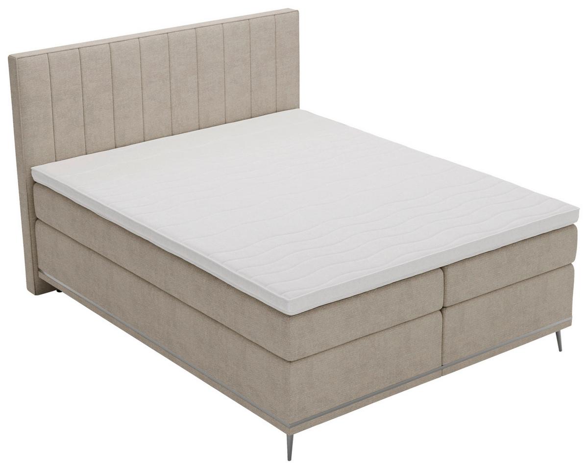 Boxspringbett CROMO Beige ca. 160x200 - Beige/Silberfarben, Konventionell, Textil/Metall (160/200cm) - Premium Living