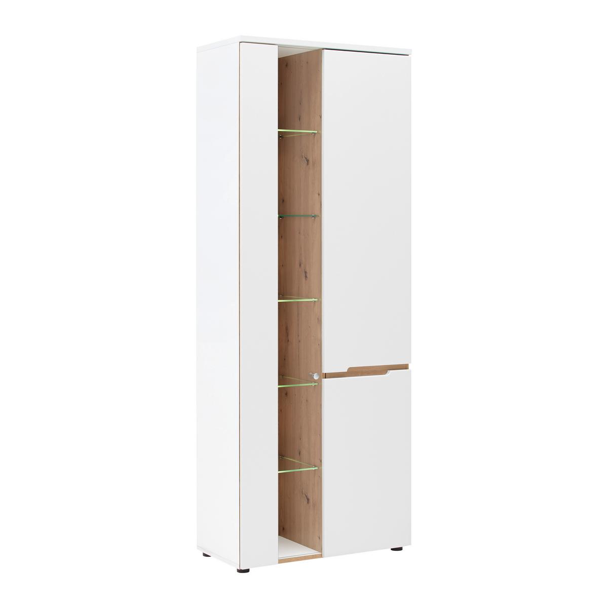 Vitrine Dallas Weiss/Eiche Artisan - Weiss/Schwarz, Modern, Holzwerkstoff (75/197/38cm) - Premium Living