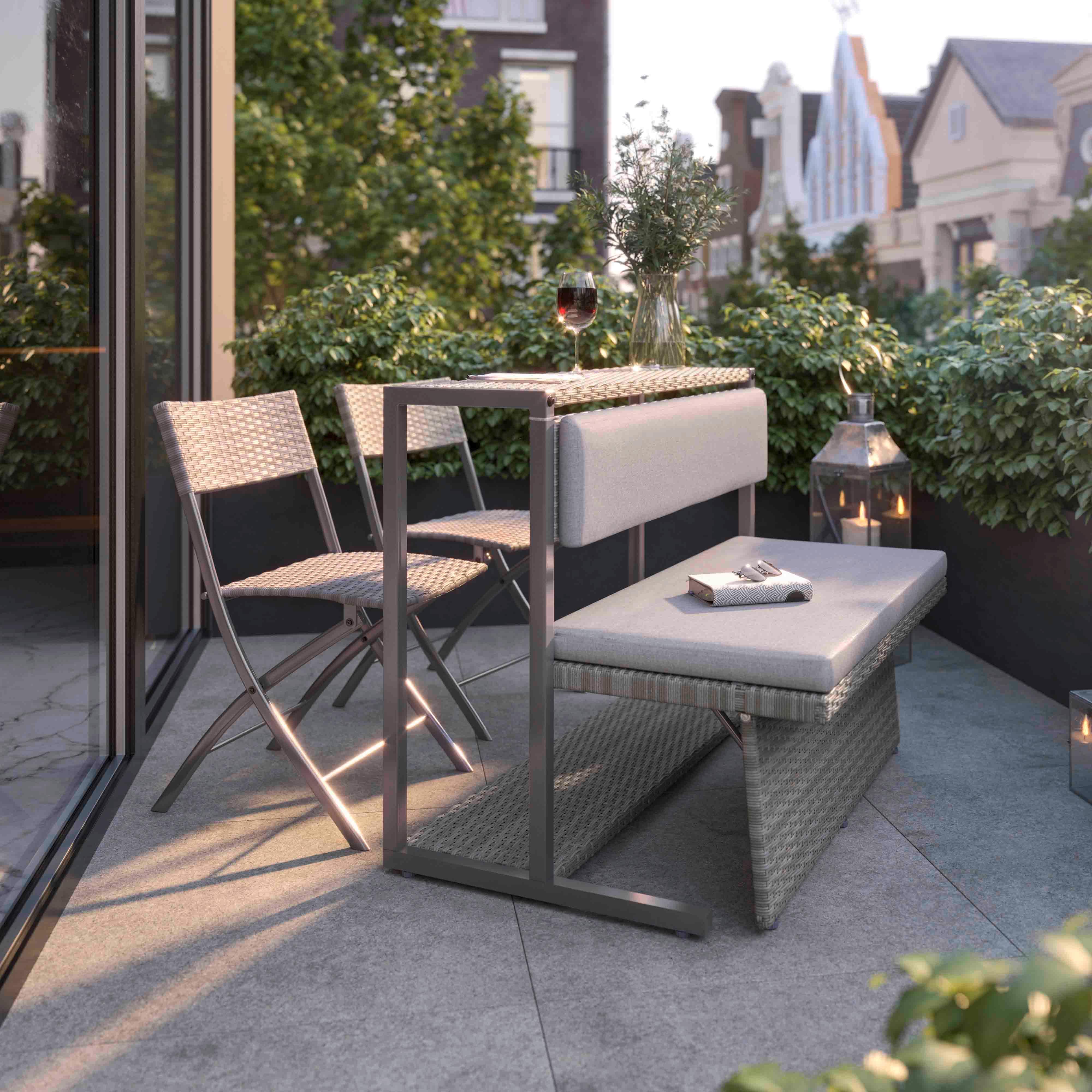 Loungeset "MARIO", modular inkl. Outdoorgewebe - Graubraun, Modern, Kunststoff/Textil (110/86,5/80cm) - Bessagi Garden
