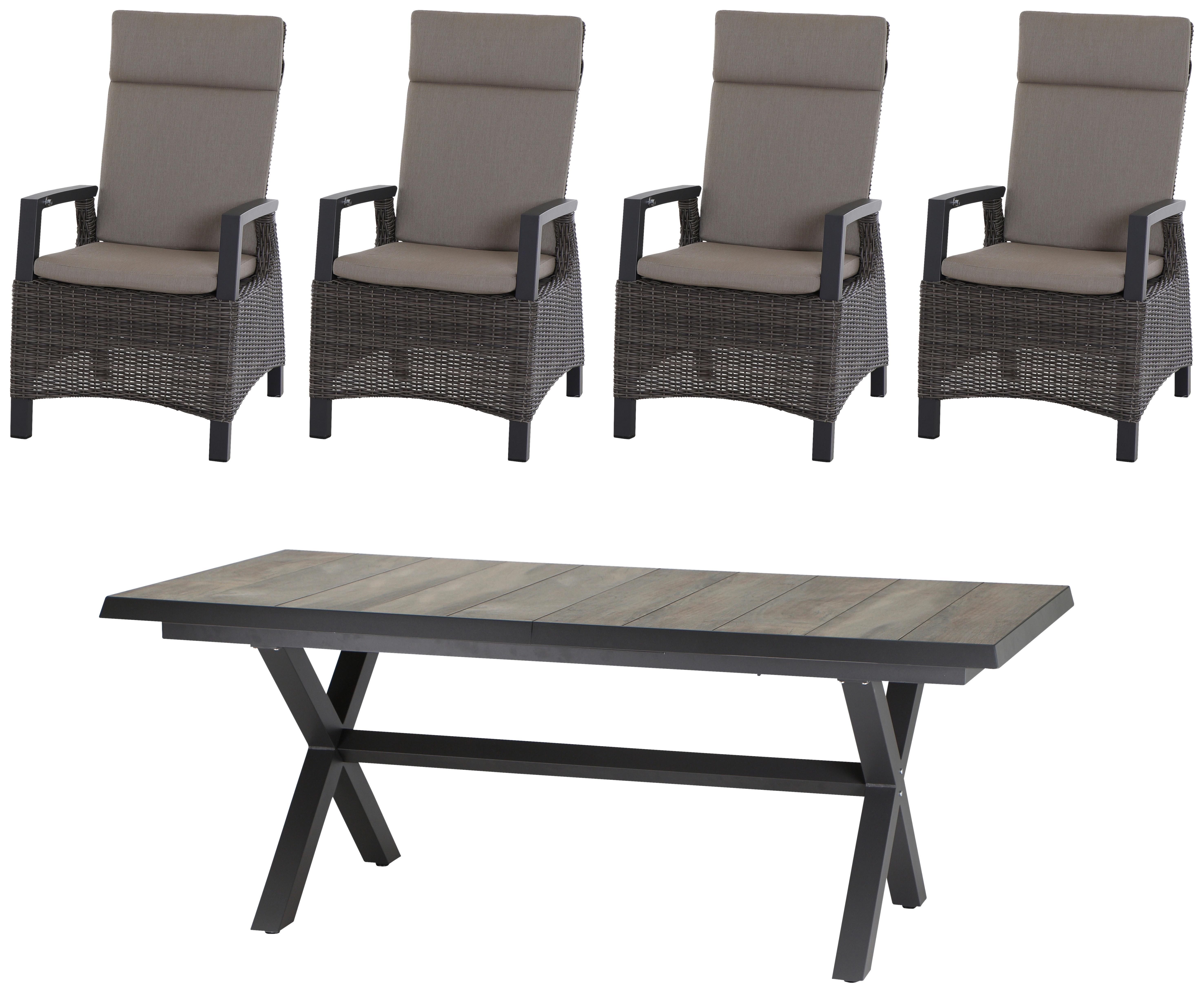 Gartengarnitur Corido 5-tlg. Grau - Anthrazit/Grau, Basics, Keramik/Kunststoff (100/109/200cm) - Siena Garden