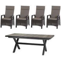 Gartengarnitur Corido 5-tlg. Grau - Anthrazit/Grau, Basics, Keramik/Kunststoff (100/109/200cm) - Siena Garden
