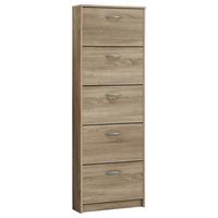 Cipősszekrény 5 Lenyíló Ajtó Step 5 - ezüst/tölgyfa, Modern, műanyag/faalapú anyag (58,5/168,5/17cm)