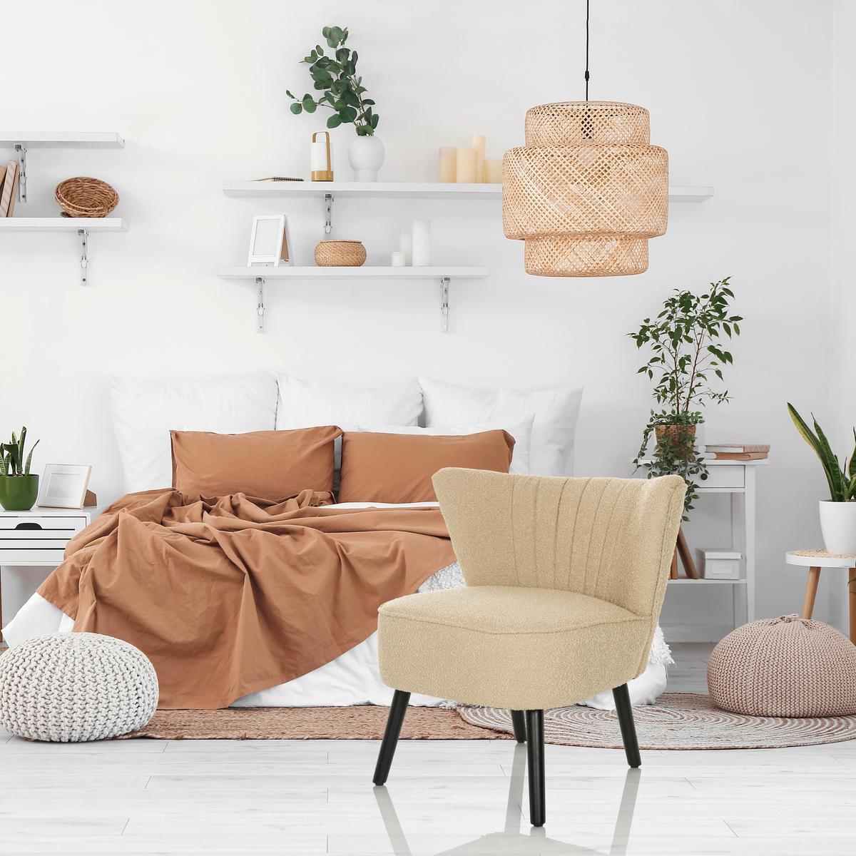 Naslanjač Maniso, Bež - črna/bež, Moderno, tekstil/les (72/77/65cm) - MID.YOU