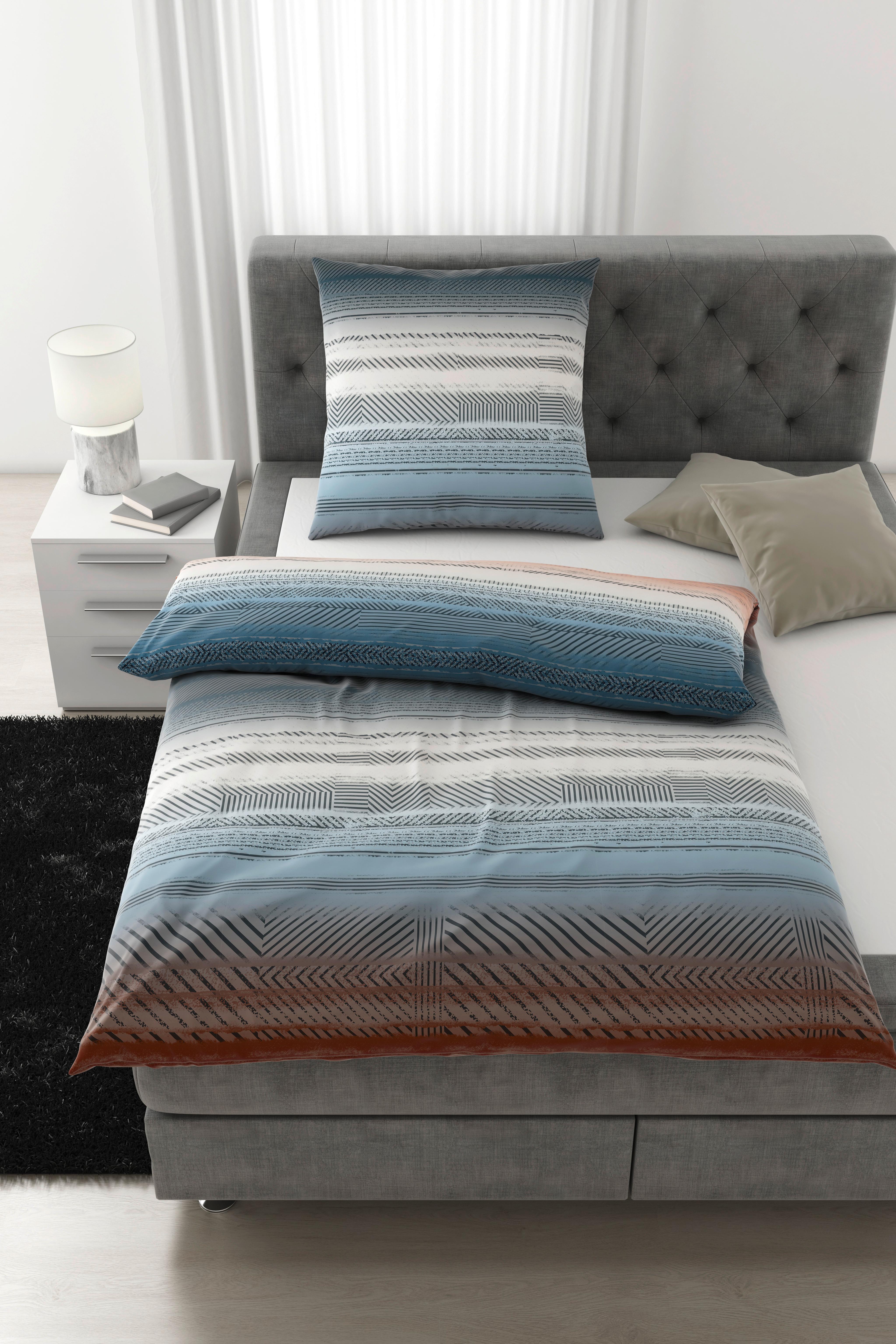 Bettwäsche Bruno XL ca. 155x200cm - Blau/Petrol, MODERN, Textil (155/220cm) - Premium Living