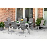 Vrtni Set Amalfi, 9-delni, Raztegljiva Miza - srebrne barve/rjava, Moderno, kovina/tekstil - Gardenson