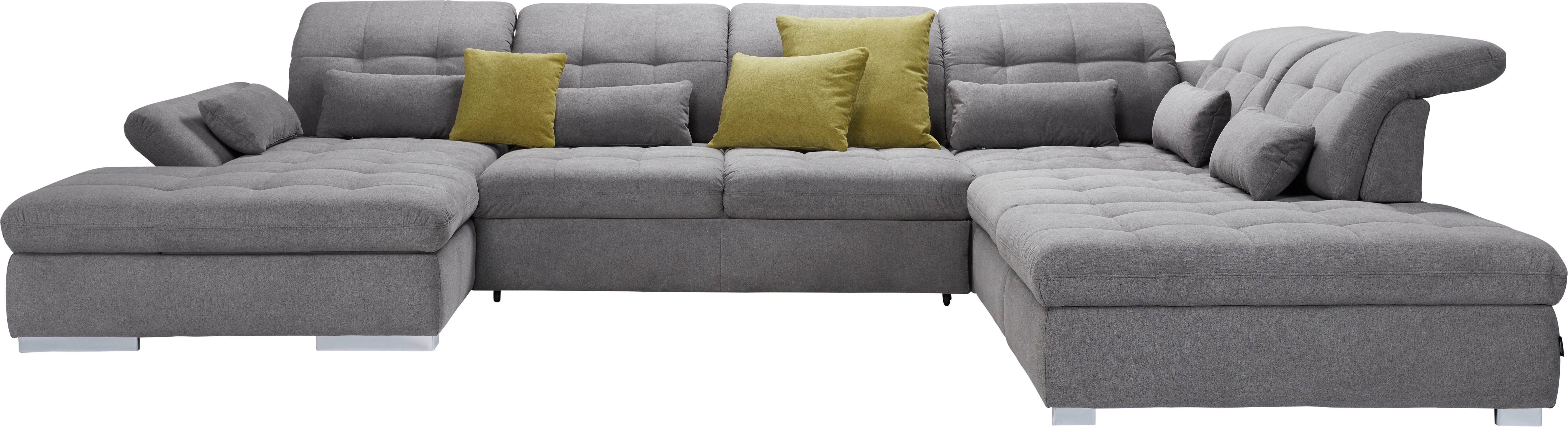 Wohnlandschaft Sanfino in Grau Flachgewebe - Chromfarben/Grau, Holz/Holzwerkstoff (187/401/270cm) - Premium Living