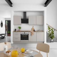 Küchenblock Touch High m. Geräten Grau - Eiche dunkel/Edelstahlfarben, MODERN, Holzwerkstoff/Metall (240cm) - Nobilia