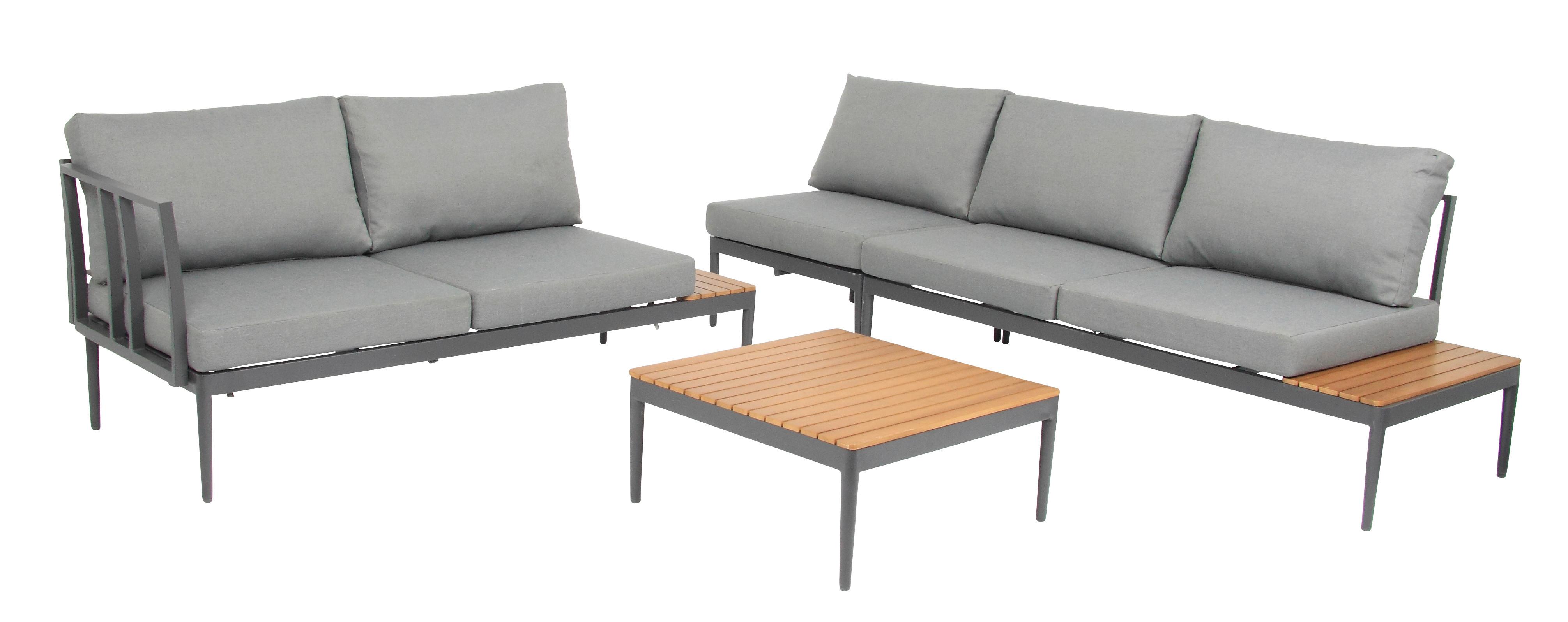 Loungegarnitur Acamp Paros Anthrazit/Teakfarben - Anthrazit/Silberfarben, Basics, Holz/Textil (243/68/243cm) - Acamp