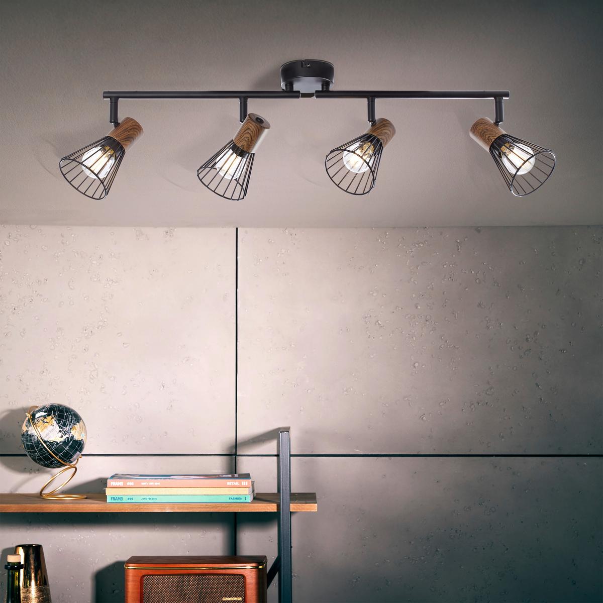 Deckenleuchte Manama in Schwarz max. 18 Watt - Schwarz, Design, Holz/Metall (60,5/18/20cm) - Brilliant