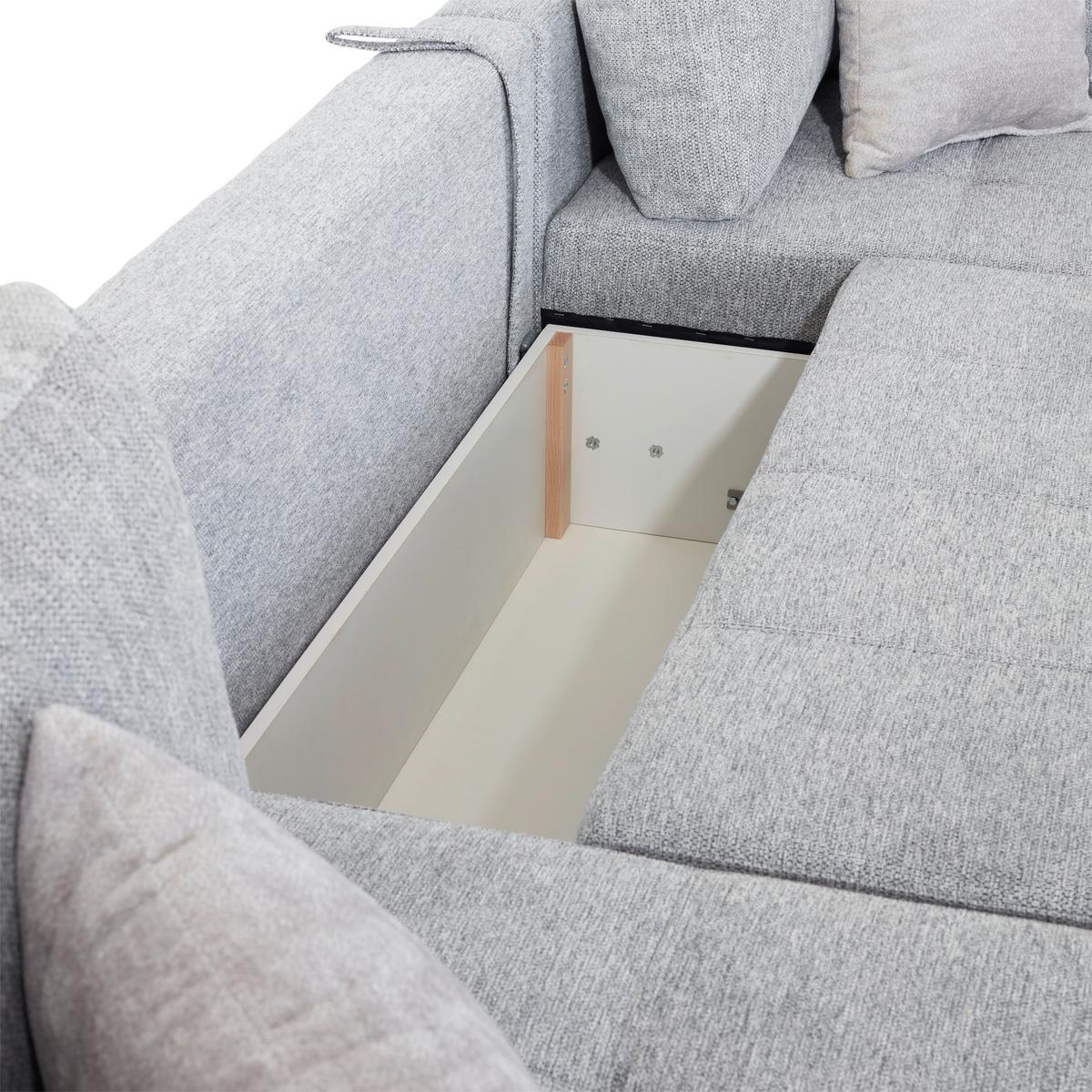 Canapea modulara LUGANO - gri deschis, Modern, lemn/textil (359/216cm) - Modern Living