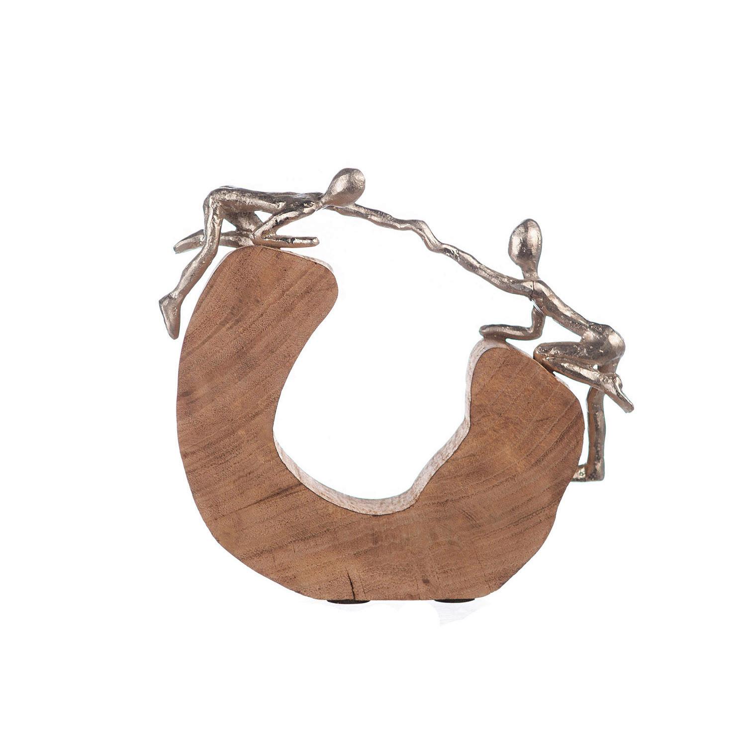 Skulptur Silberfarben/Hellbraun - Hellbraun/Silberfarben, Basics, Holz/Metall (29/24/7cm)
