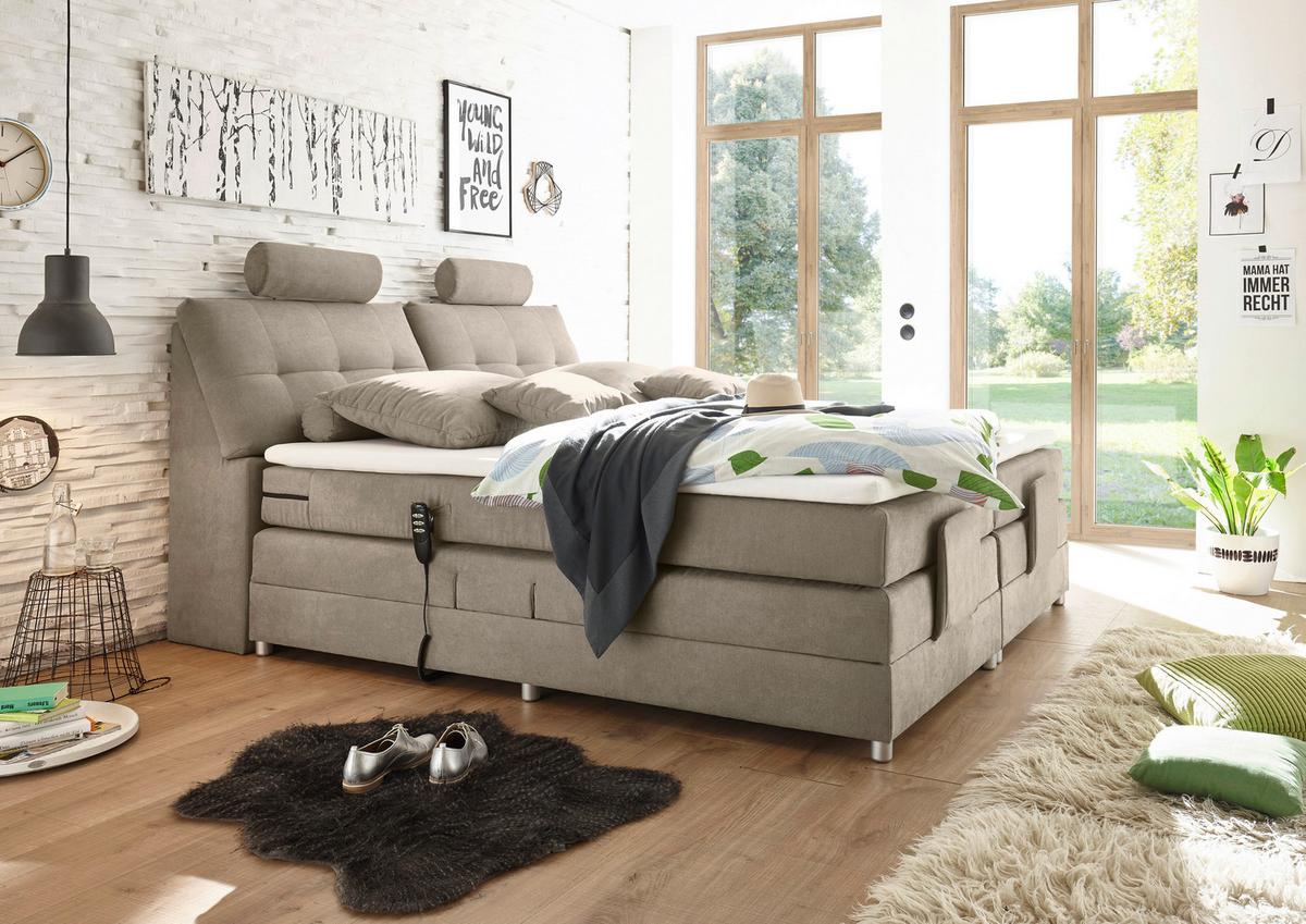 Boxspringbett Palermo elektrisch 180x200cm Sandfarb. - Sandfarben/Silberfarben, MODERN, Holzwerkstoff/Kunststoff (180/200cm) - MID.YOU